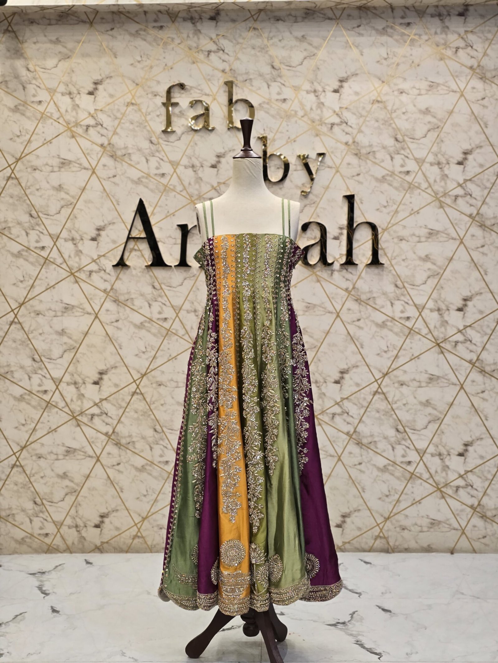 Hand-Embroidered Tissue Silk Anarkali Dress