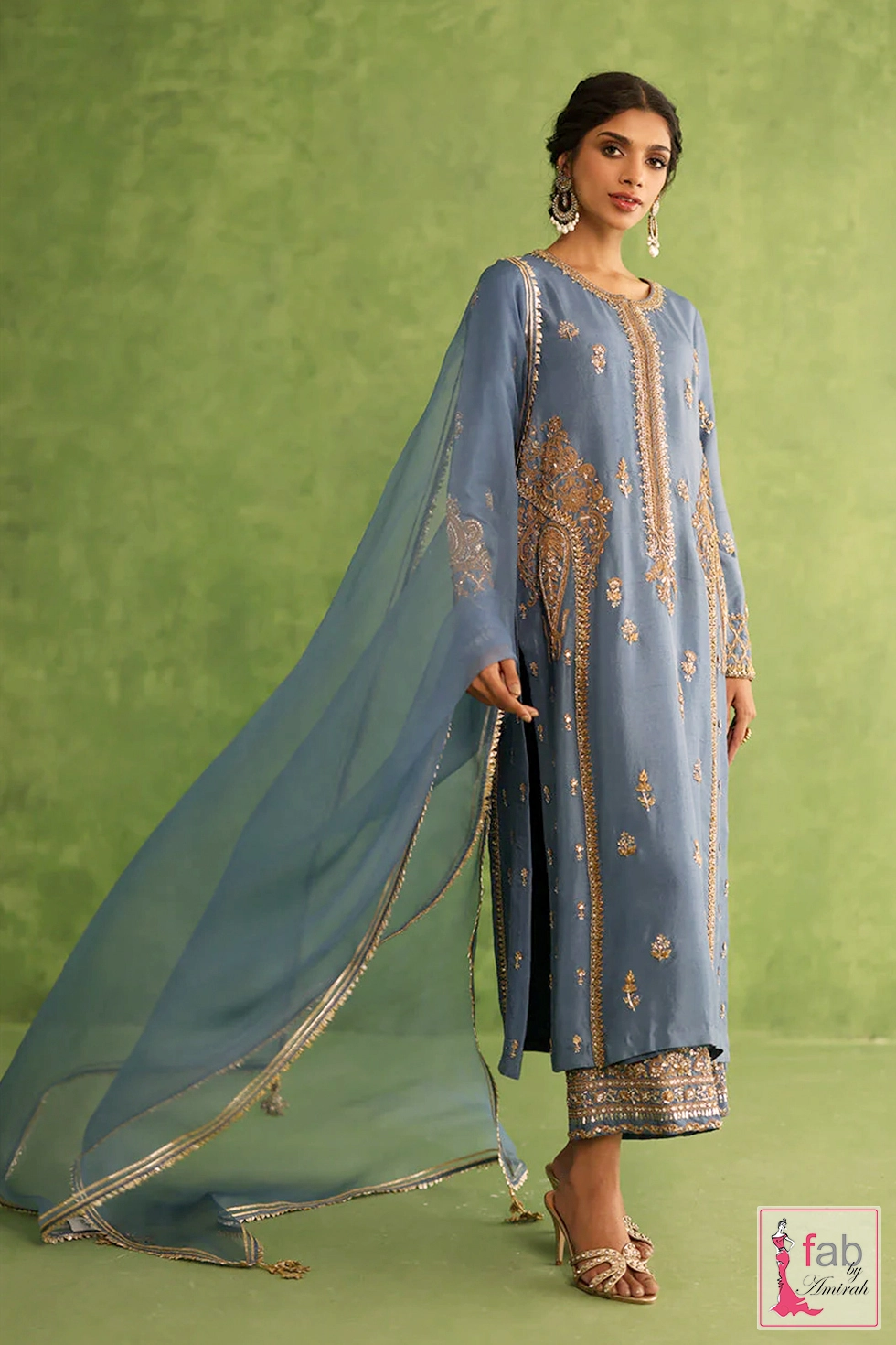 Pure raw silk izaar pants with gold tilla embroidery hem by Fab By Amirah Pure raw silk izaar pants with gold tilla embroidery hem by Fab By Amirah