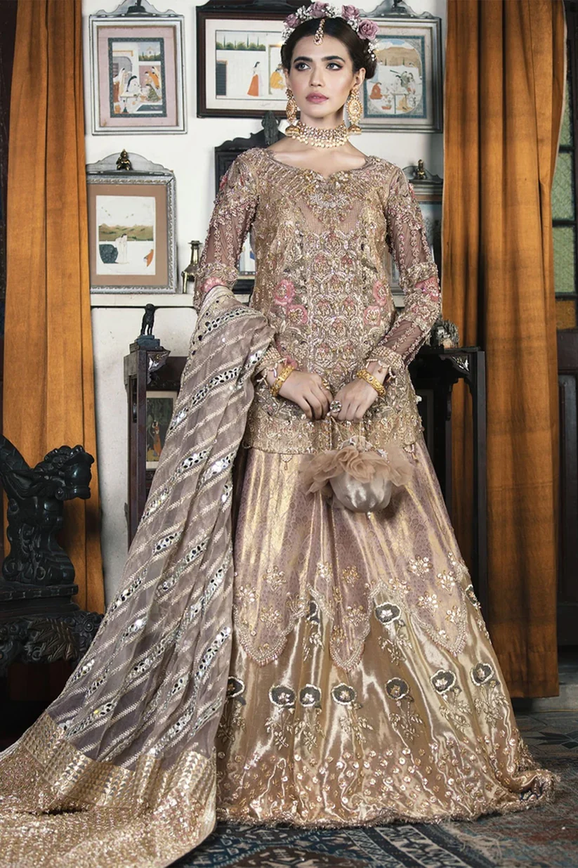 Handcrafted Gold Floral Lehenga