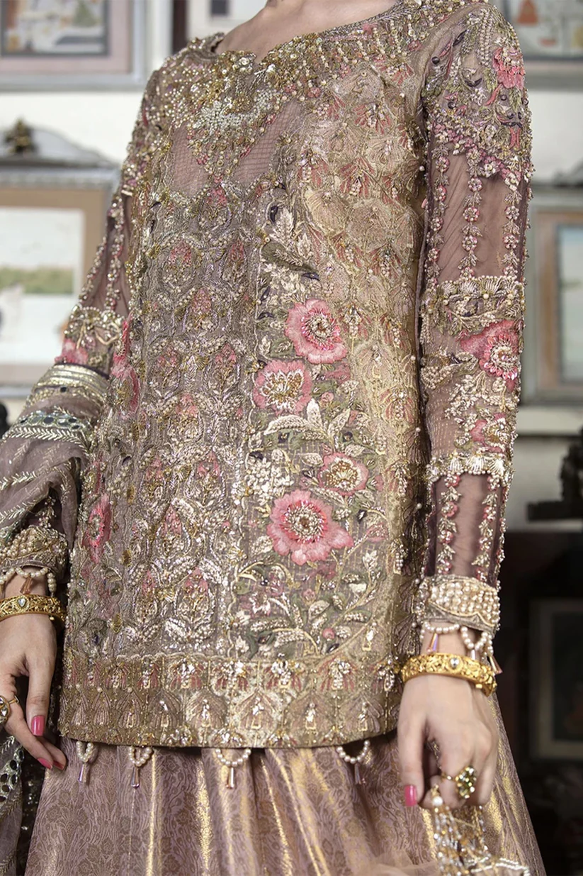 Handcrafted Gold Floral Lehenga
