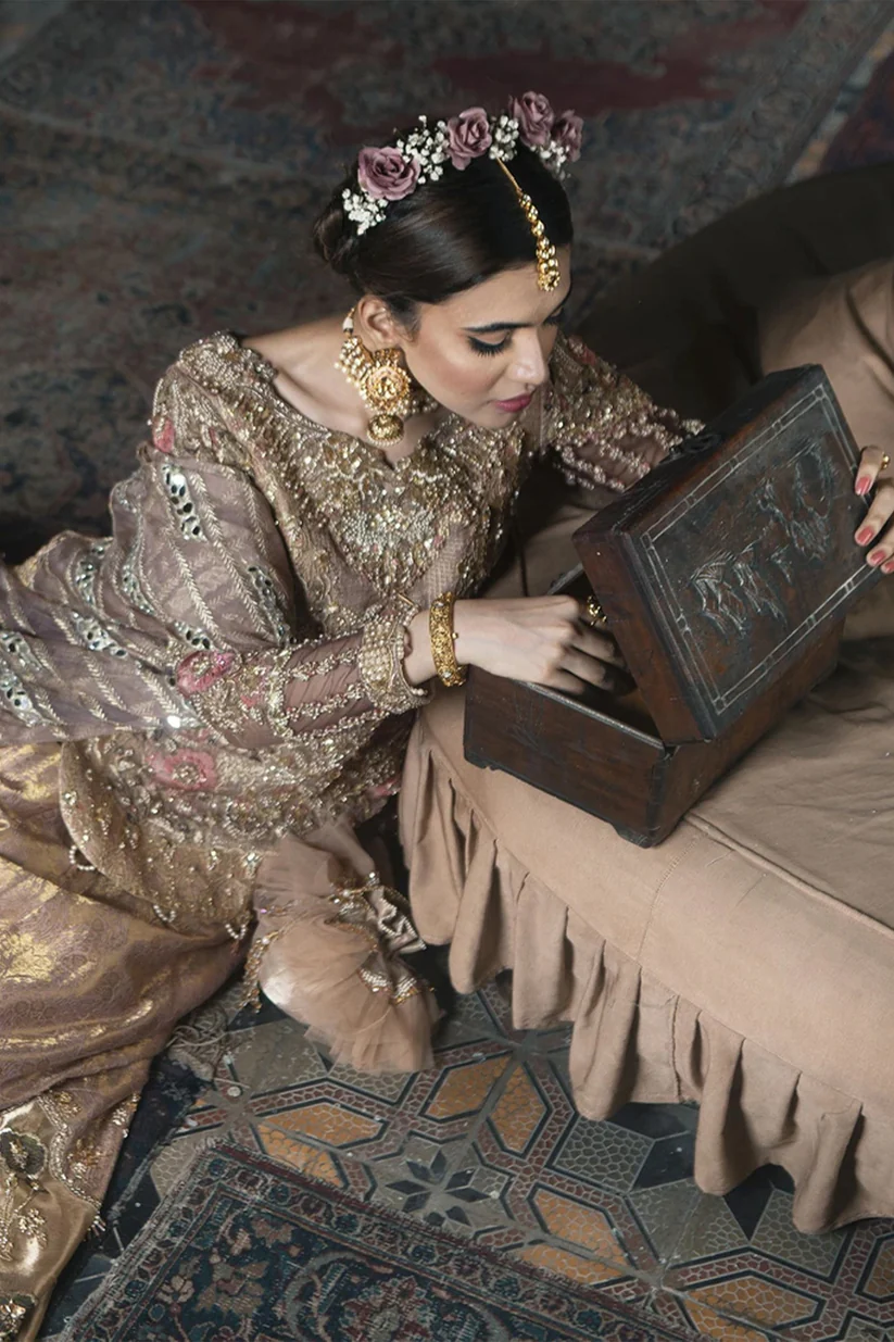 Handcrafted Gold Floral Lehenga