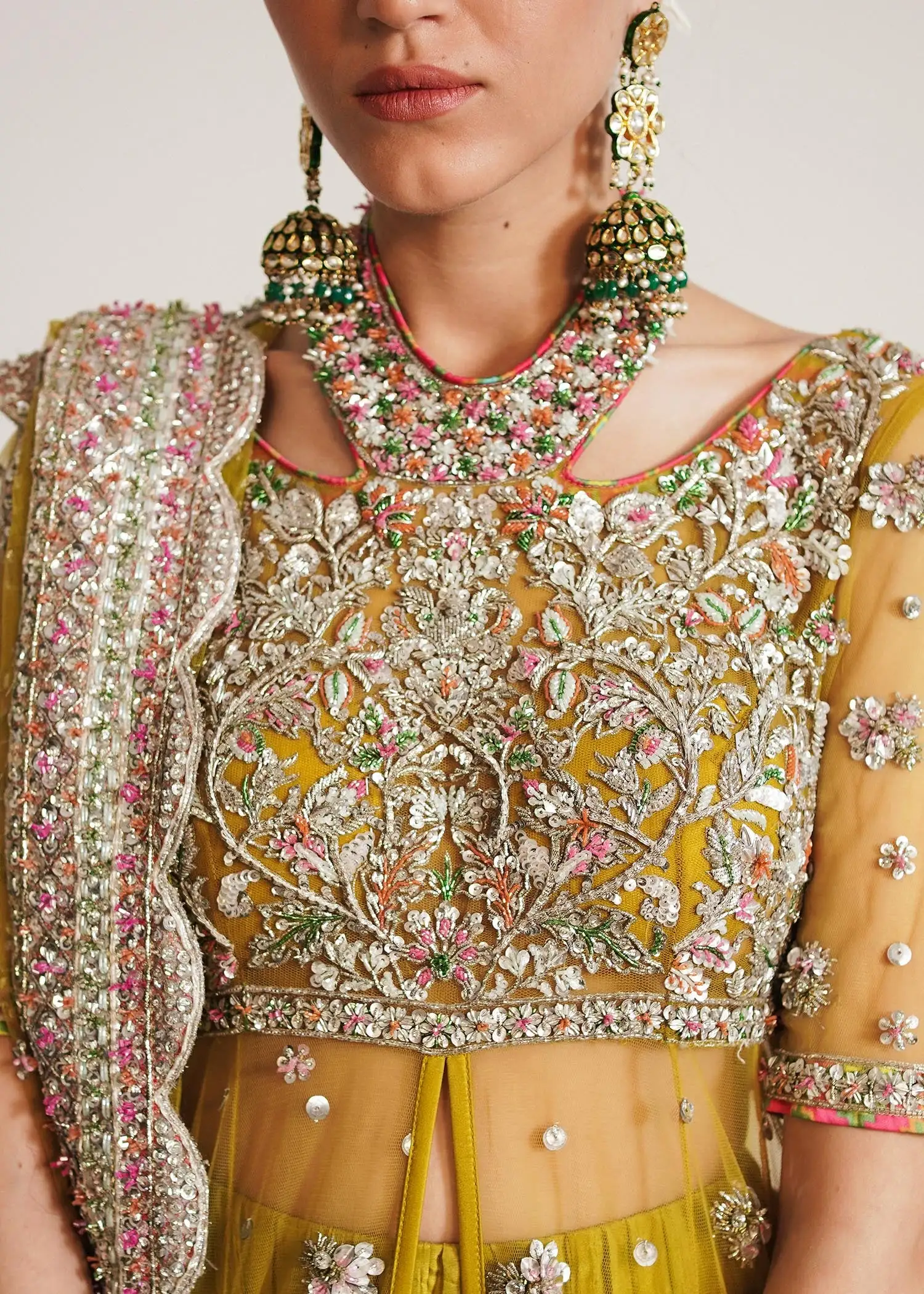 Lime Yellow Net Peshwas with Sharara