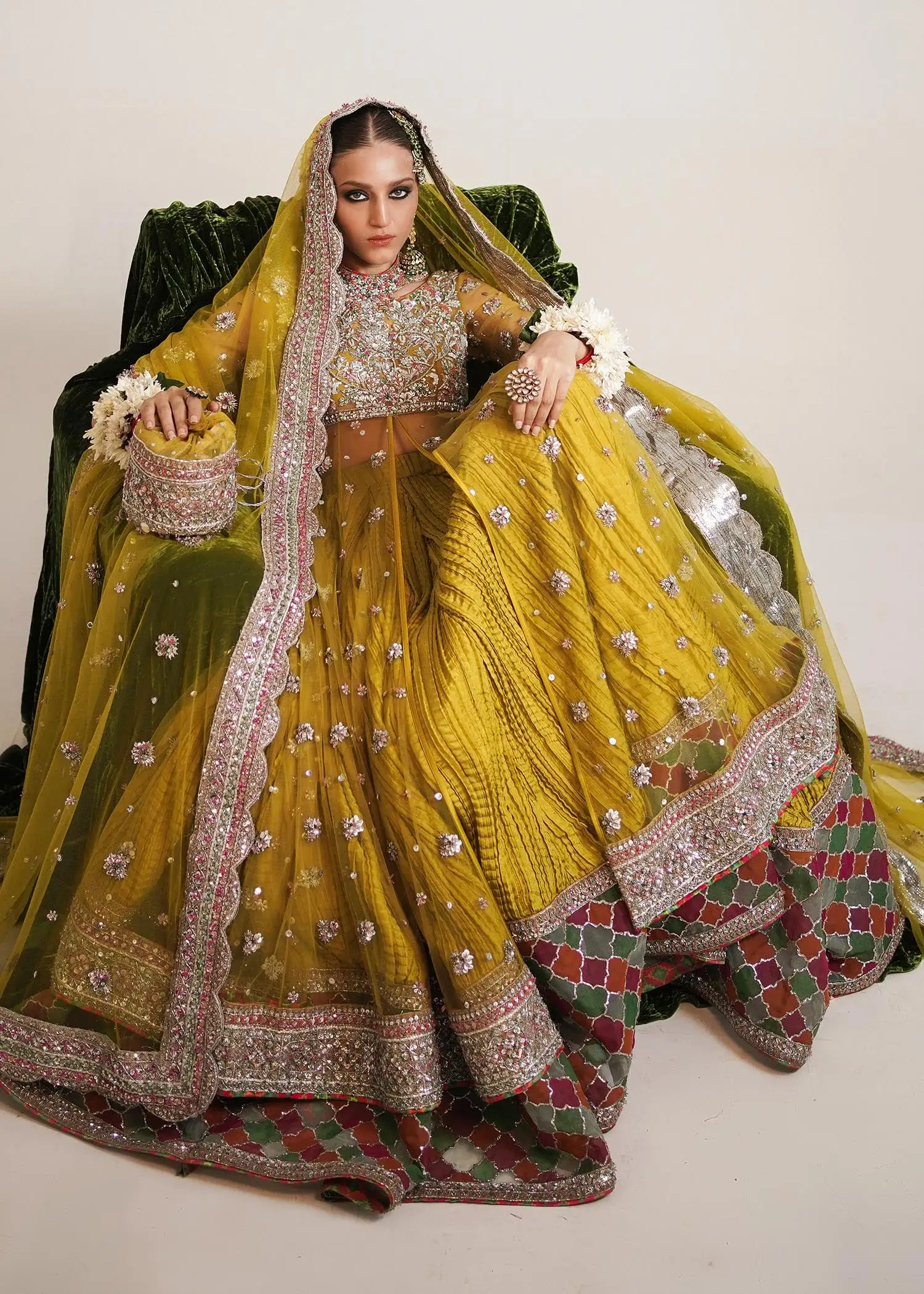 Lime Yellow Net Peshwas with Sharara