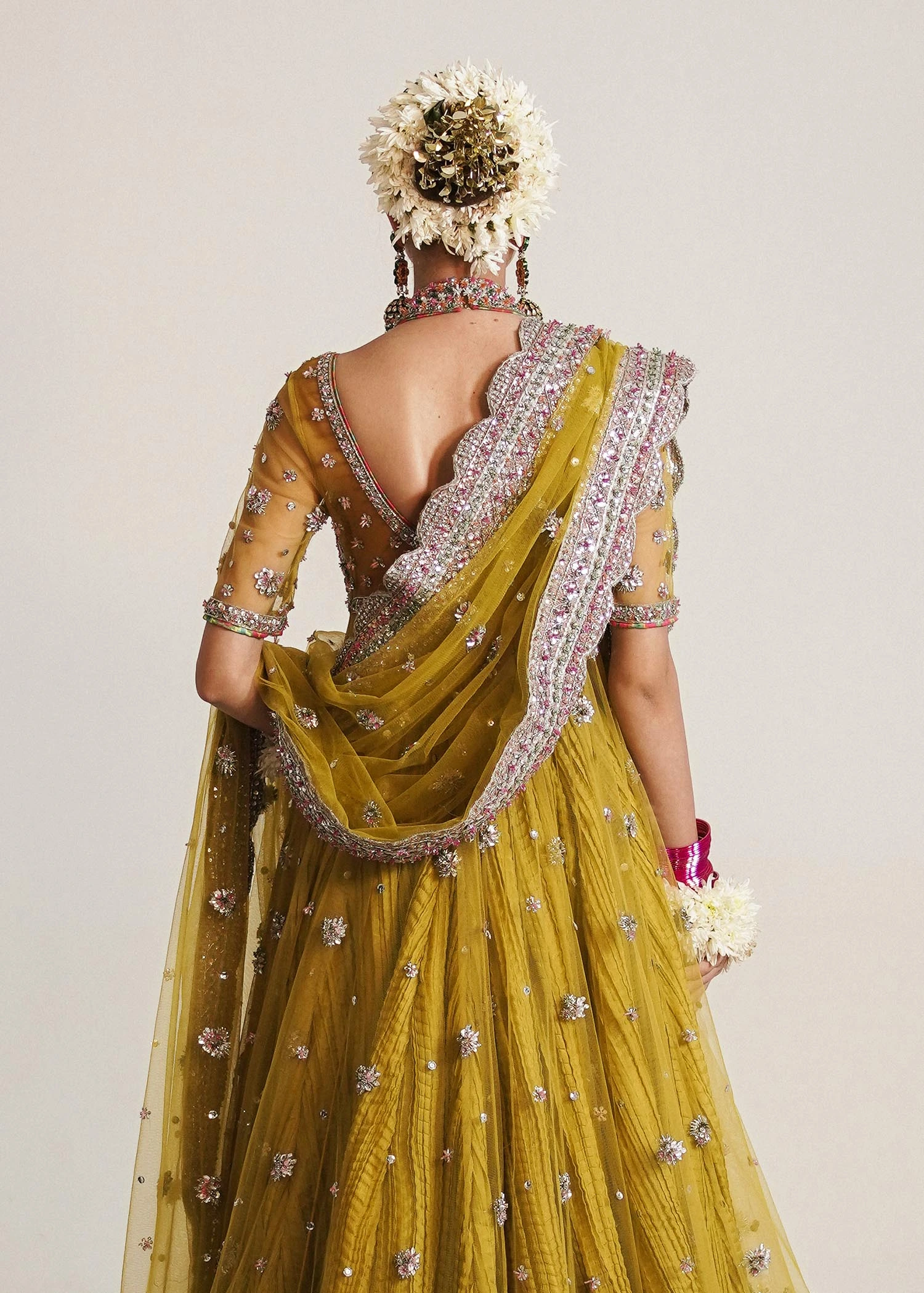 Lime Yellow Net Peshwas with Sharara