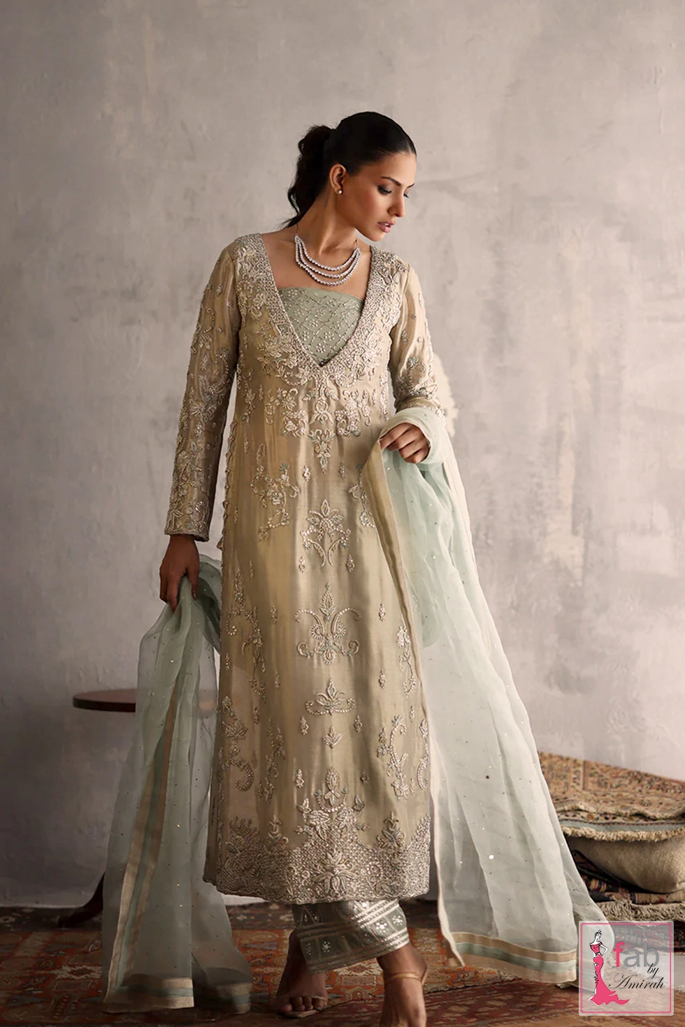 Complete Meysuri Shirt three piece festive formal set with pure organza dupatta