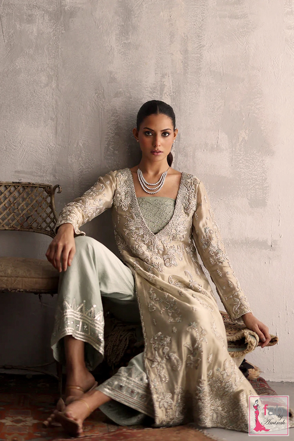 Pure organza dupatta paired with handcrafted meysuri shirt with raw silk culottes