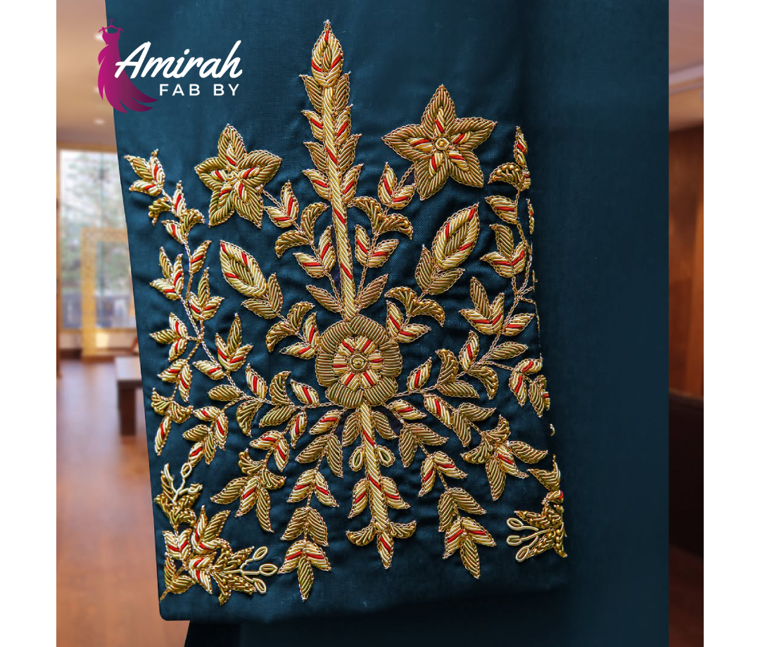 Blue Hand-Embroidered Sherwani