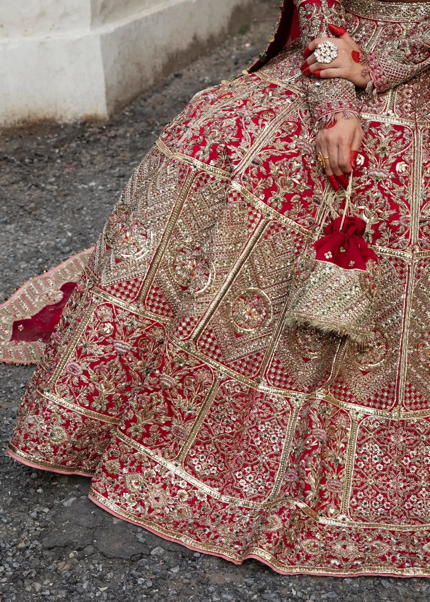 Exquisite Rosy Red Satin Silk Lehenga