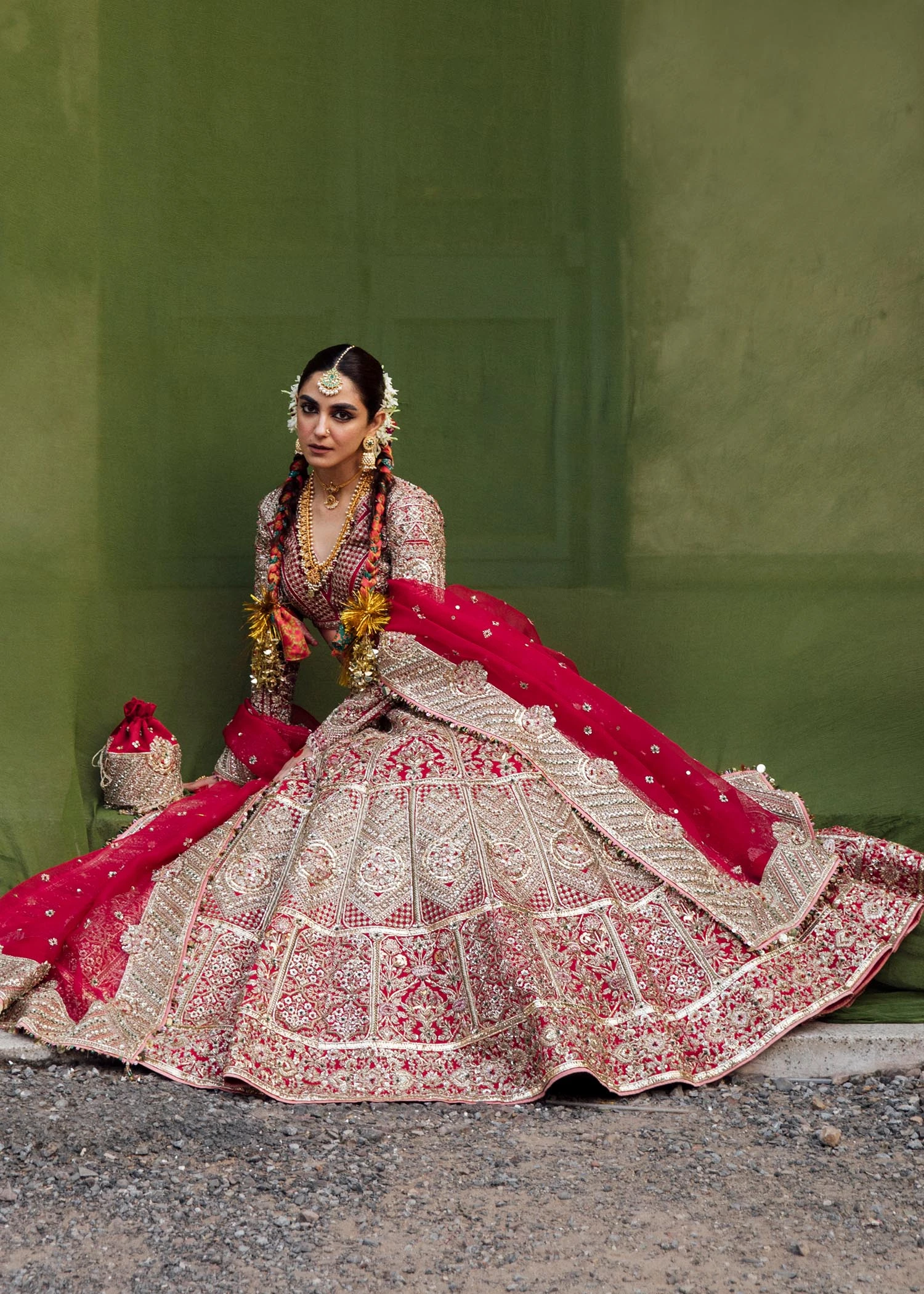 Exquisite Rosy Red Satin Silk Lehenga