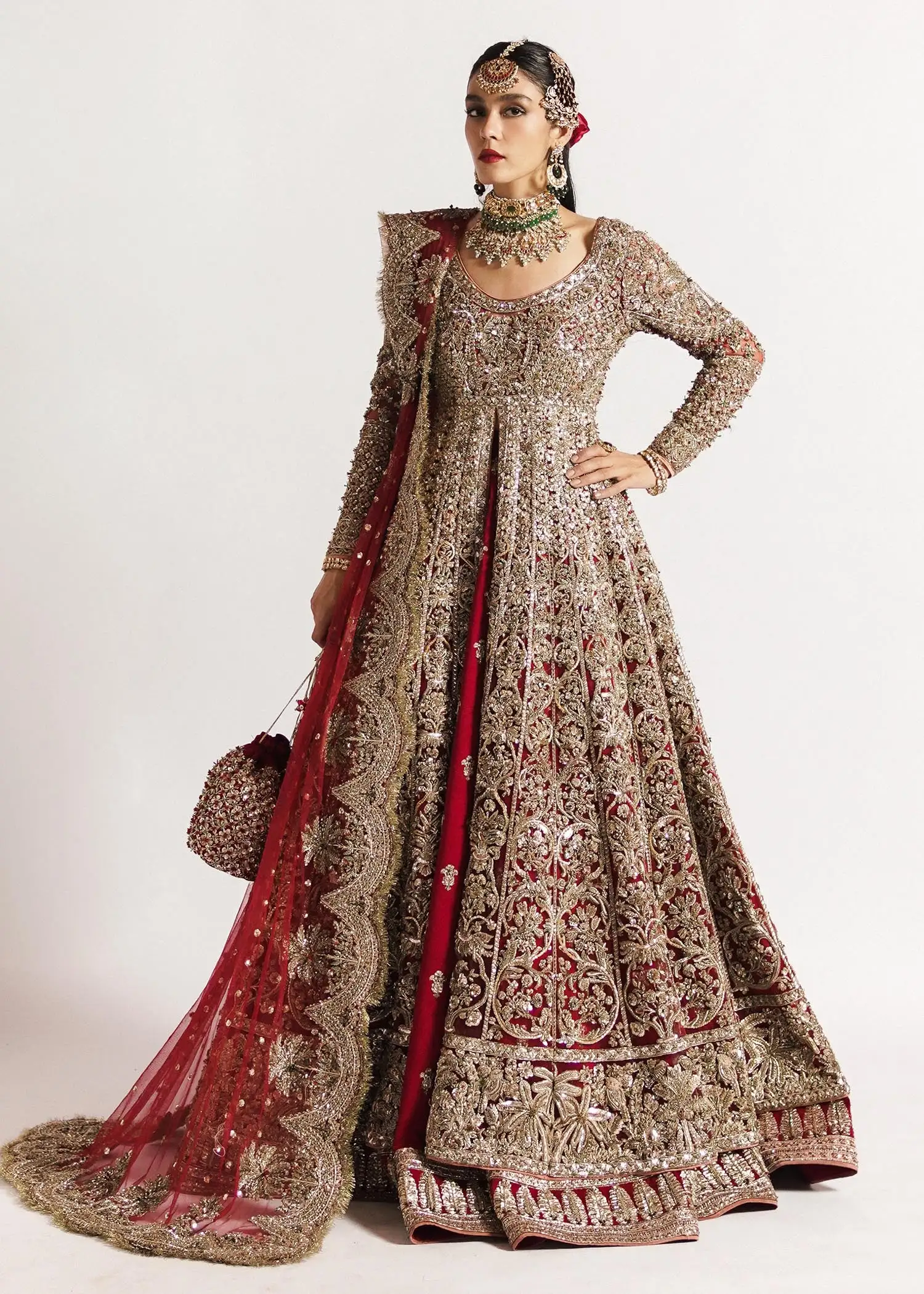 Scarlet Dazzler Floor-Length Net Peshwas