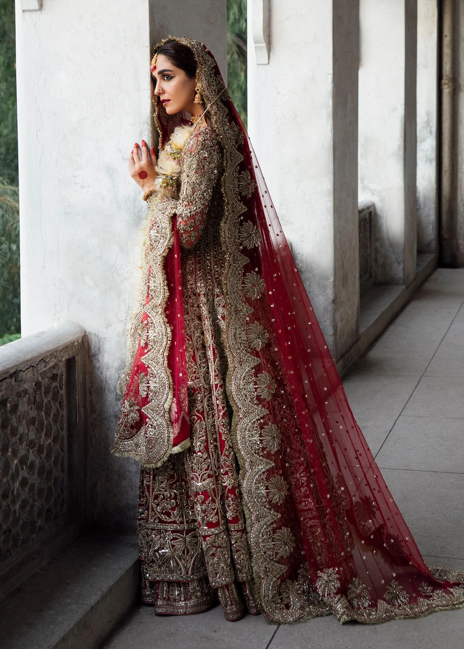 Scarlet Dazzler Floor-Length Net Peshwas