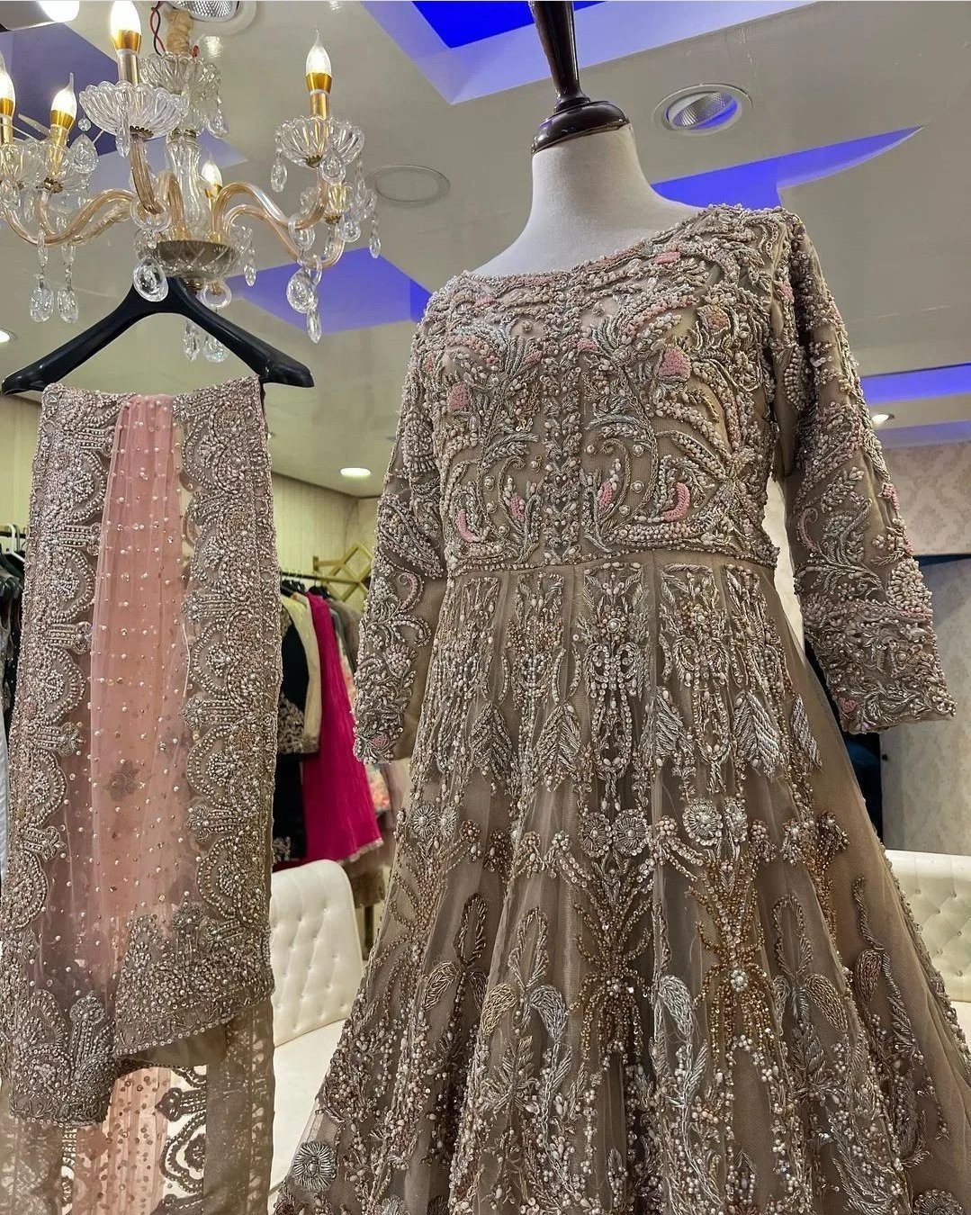 Fab By Amirah Peach Bridal Back Trail Maxi Dress for Barat