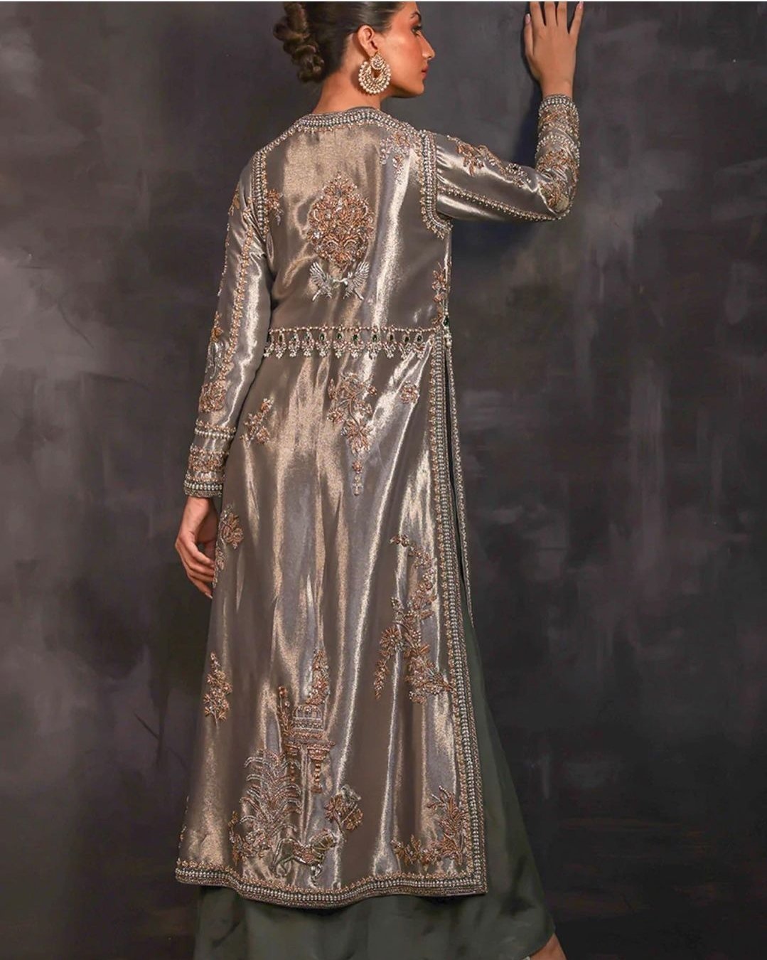 Opulent Gold Chandi Tissue Long Shirt by Fab By Amirah