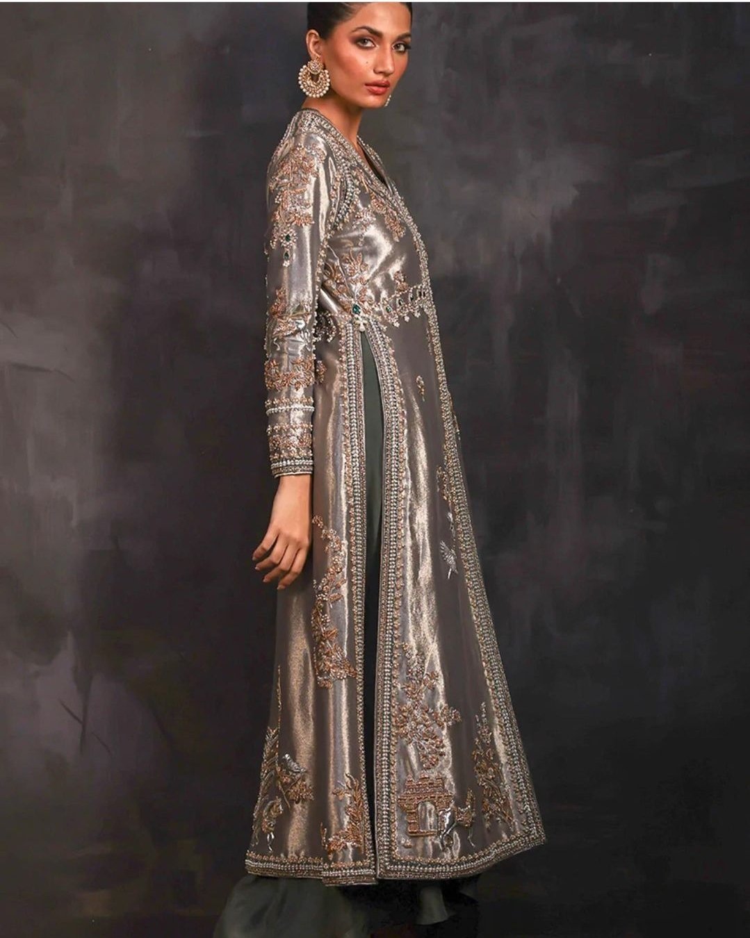 Opulent Gold Chandi Tissue Long Shirt by Fab By Amirah