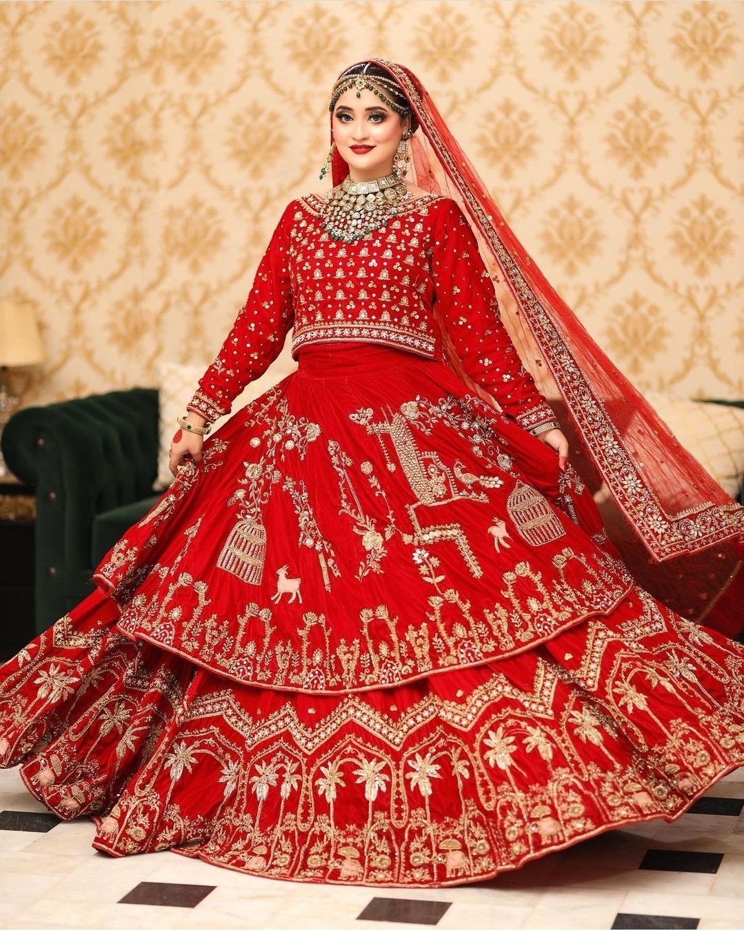 Bridal Maxi with Lehenga on Pure Rawsilk