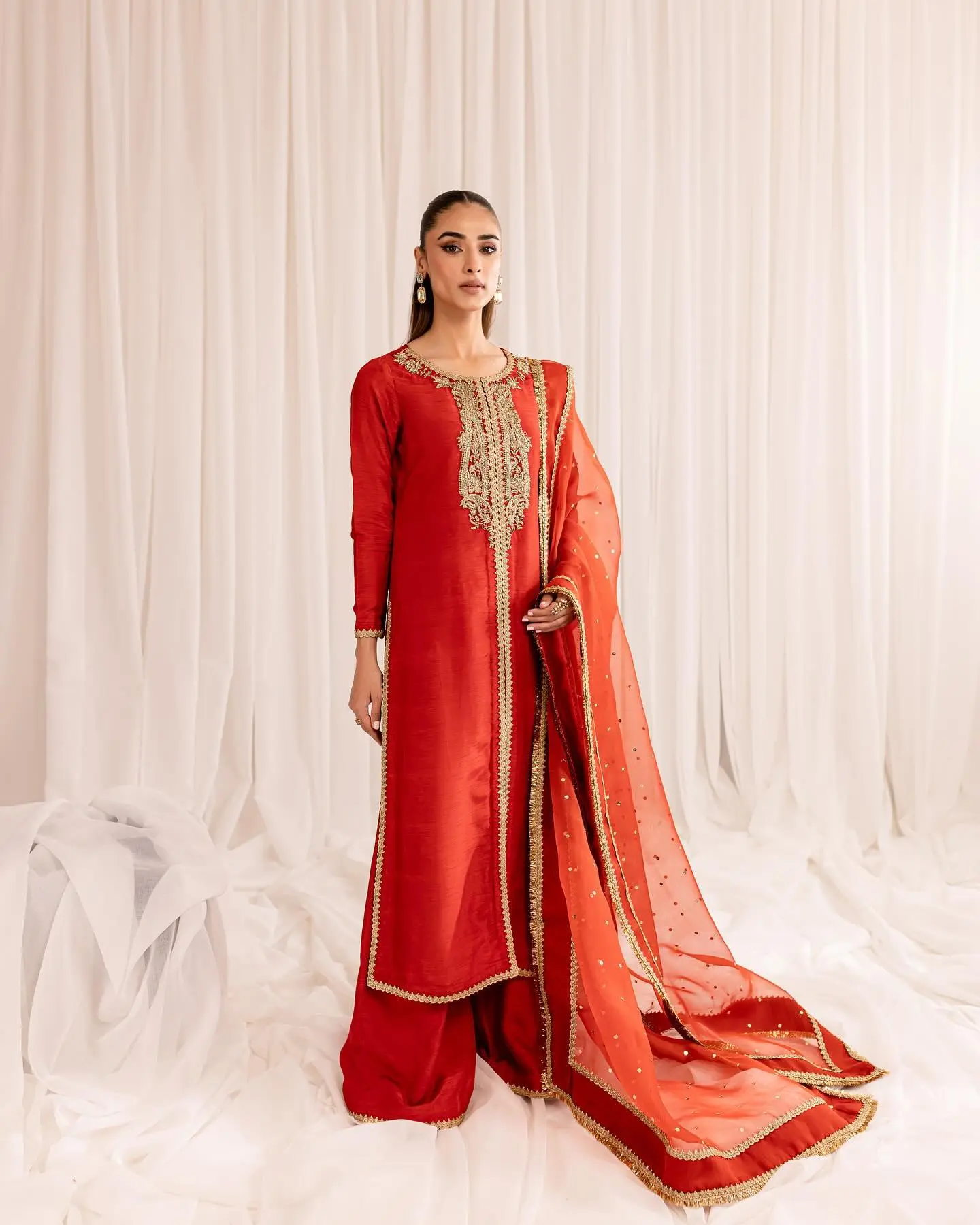 Radiant Red Raw Silk Party Wear Dress