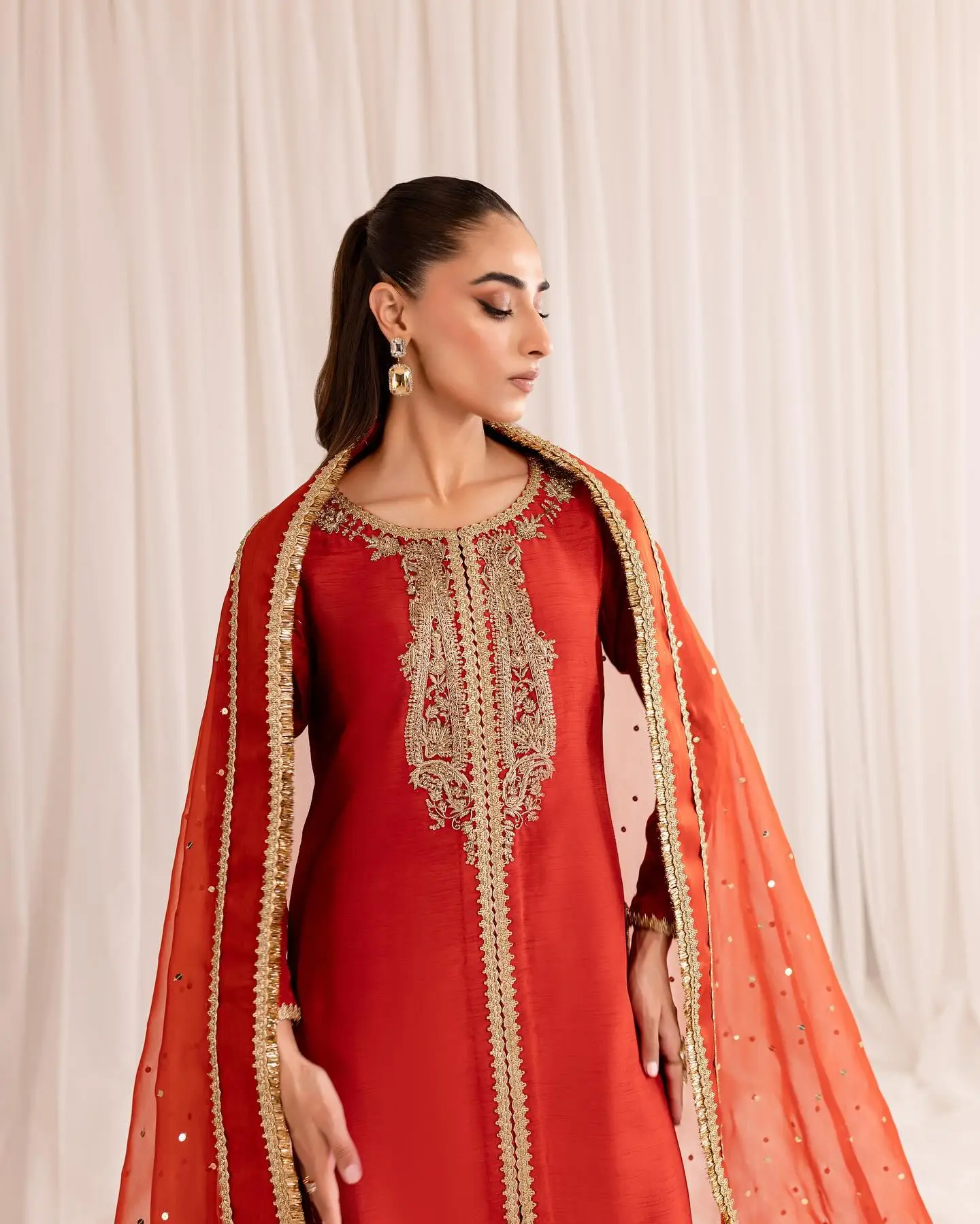 Radiant Red Raw Silk Party Wear Dress