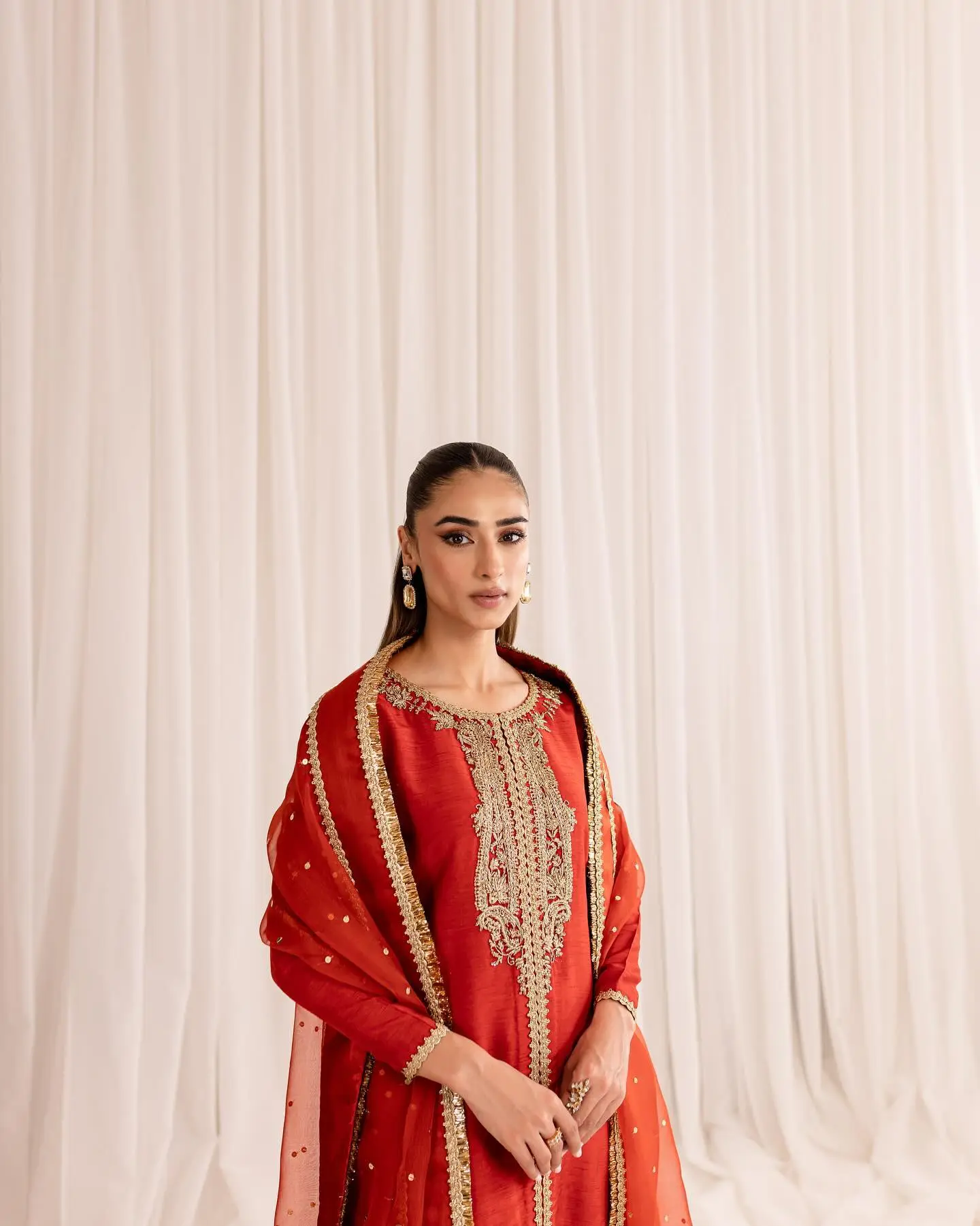 Radiant Red Raw Silk Party Wear Dress