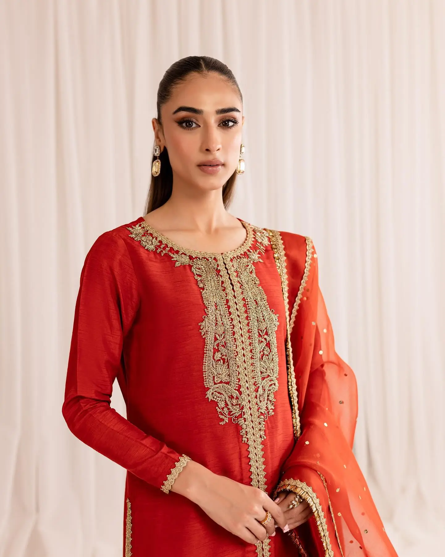 Radiant Red Raw Silk Party Wear Dress