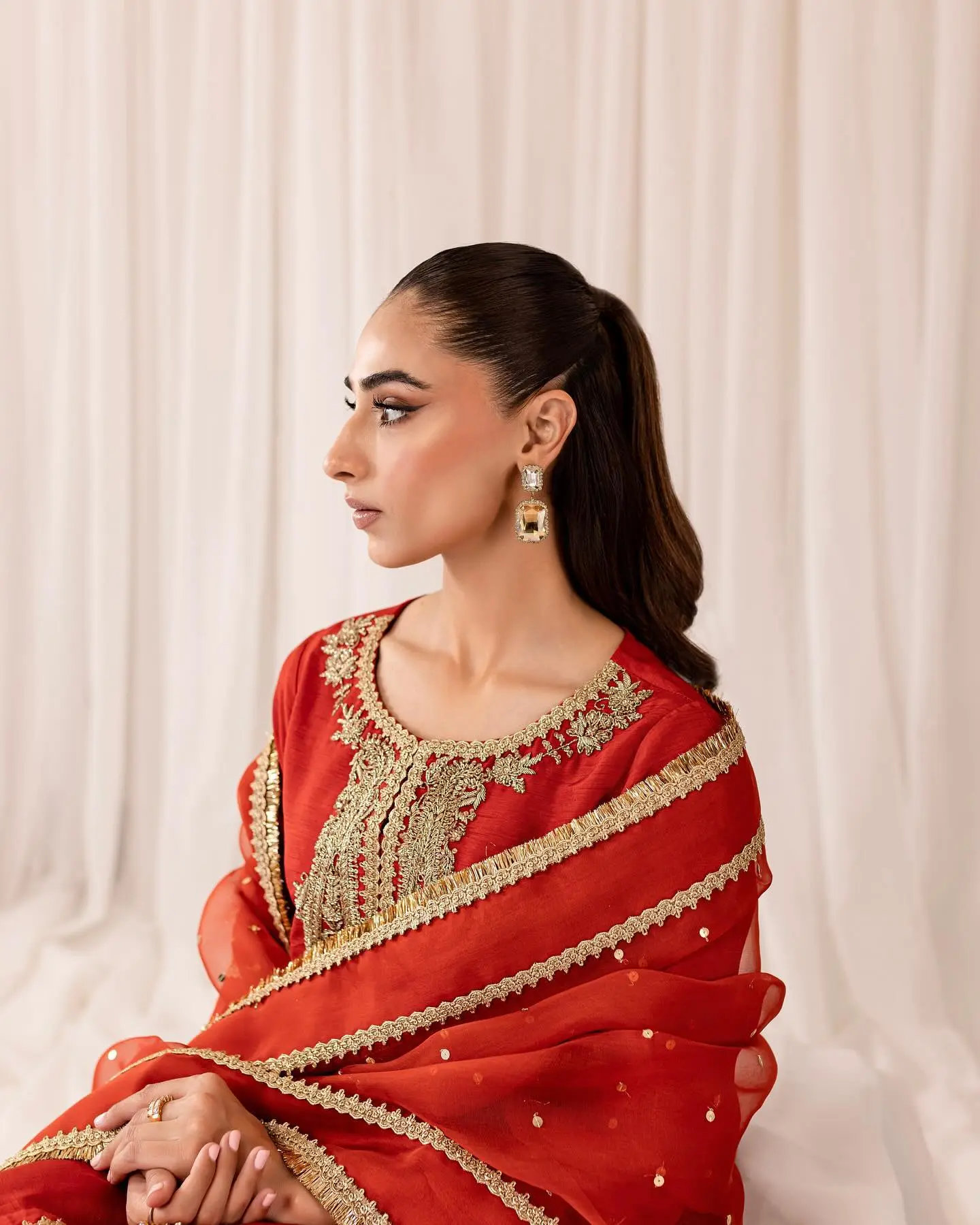 Radiant Red Raw Silk Party Wear Dress