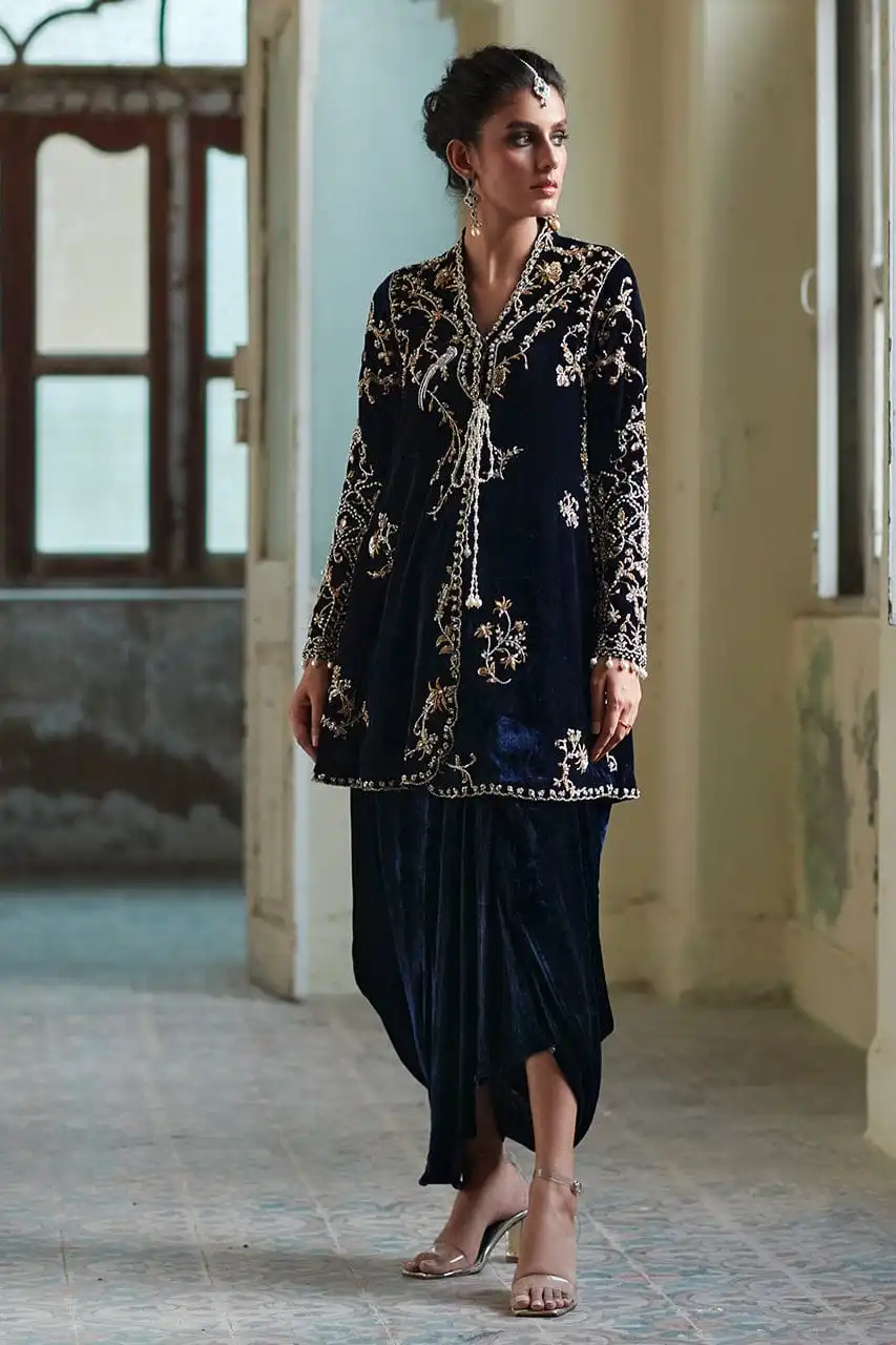 Royal Blue Pure Velvet Dress