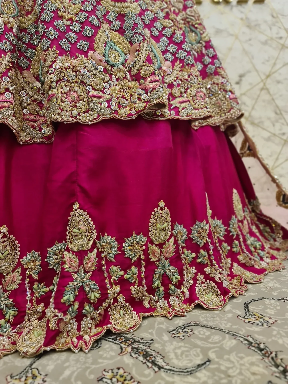 Pink Bridal Walima Dress with Hand Embroidery
