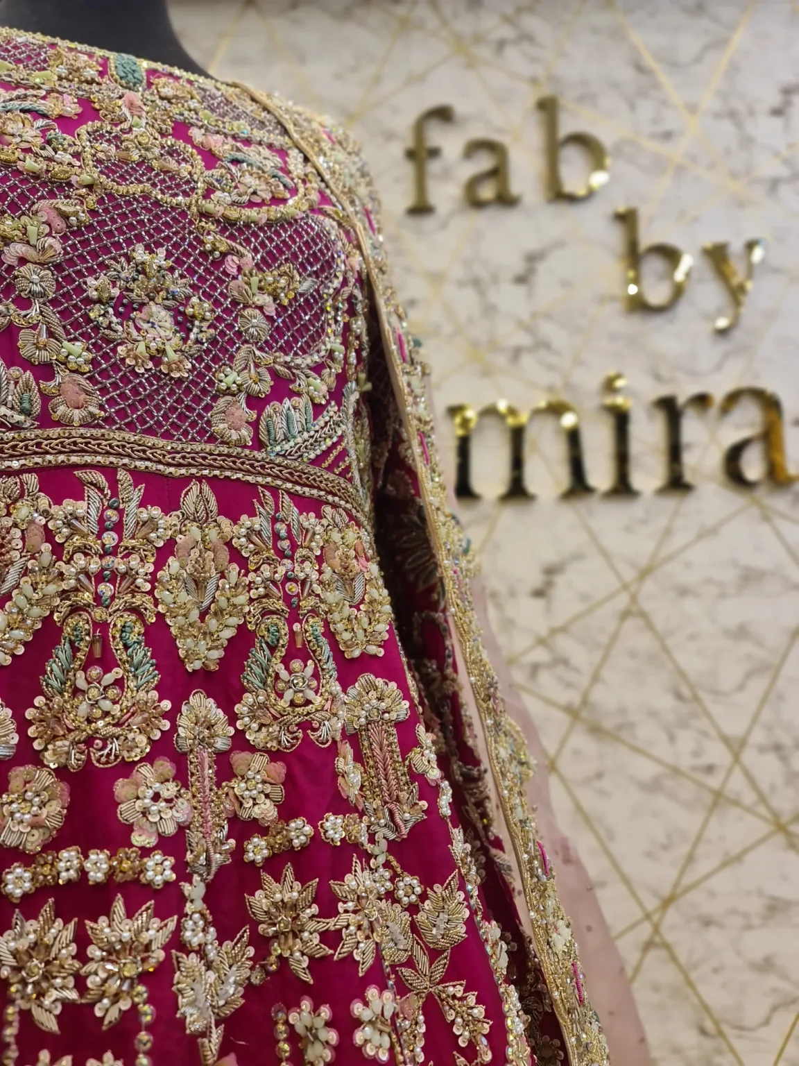 Pink Bridal Walima Dress with Hand Embroidery
