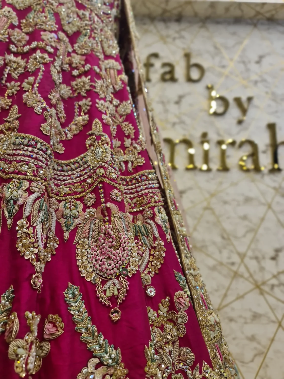 Pink Bridal Walima Dress with Hand Embroidery