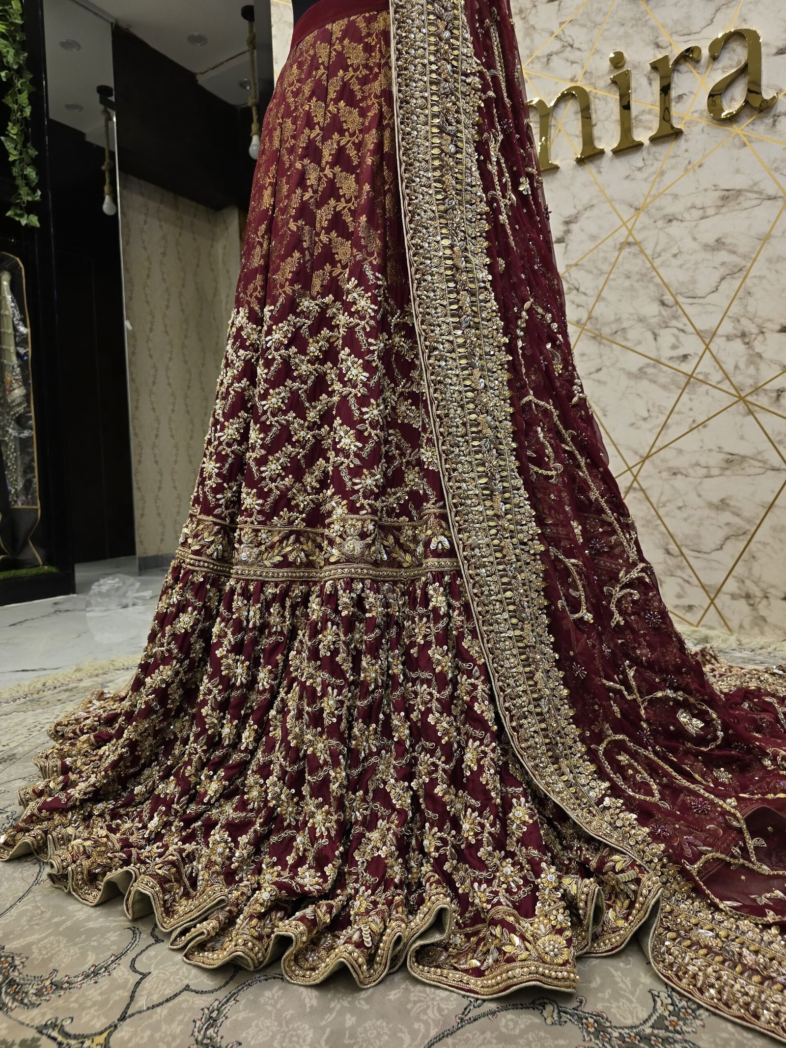 Reddish Maroon Pakistani Bridal Lehnga