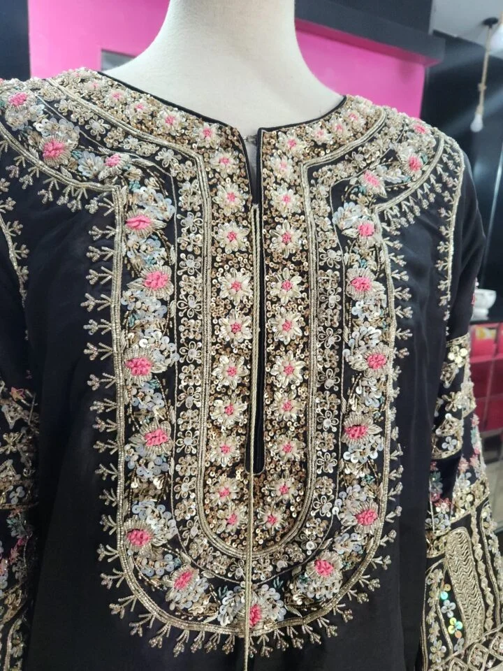 Black Hand Embroidered Party Wear Shirt