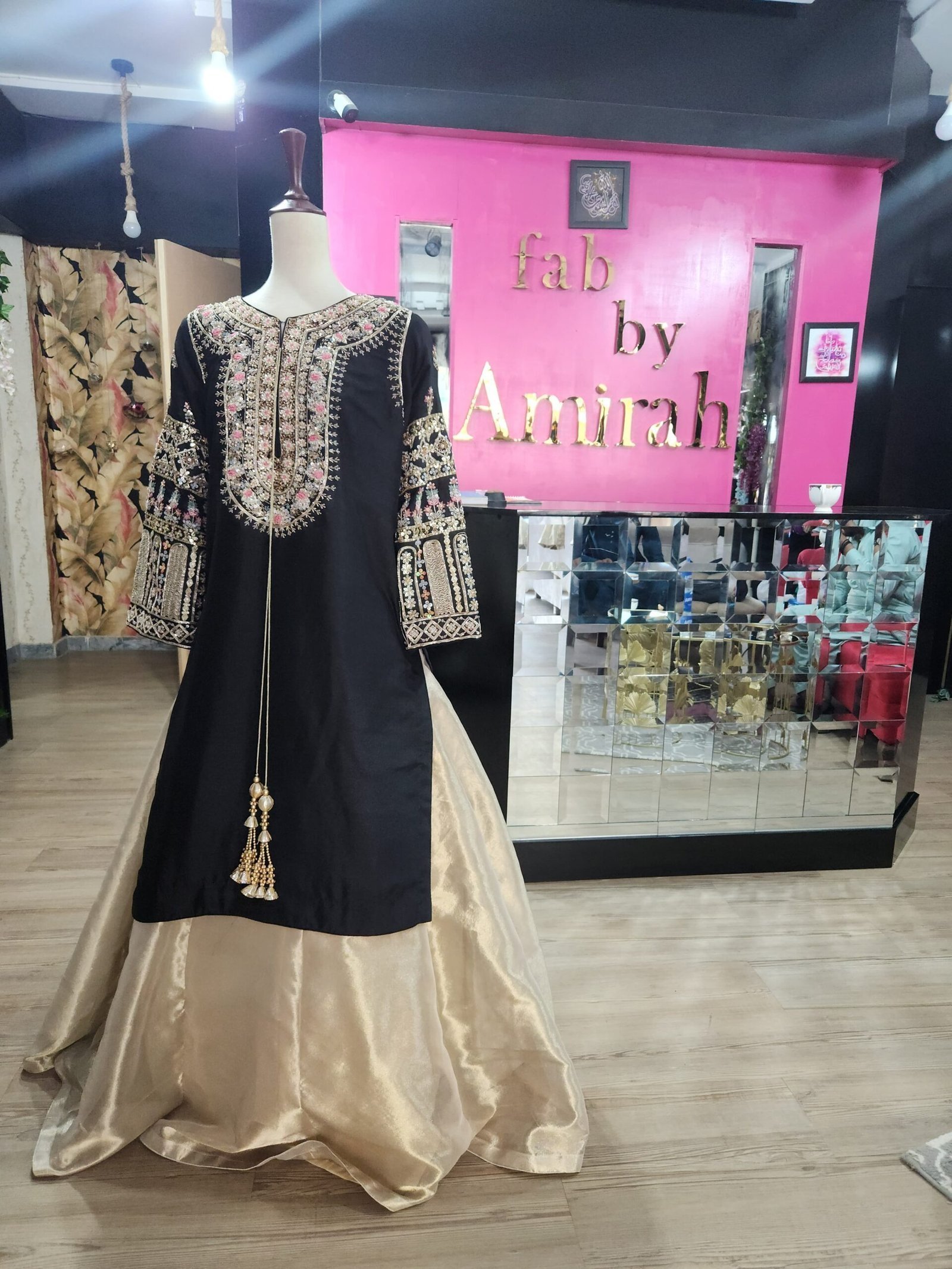 Black Hand Embroidered Party Wear Shirt