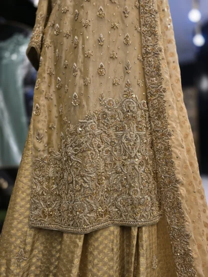 Hand-Embroidered Beige Wedding Dress