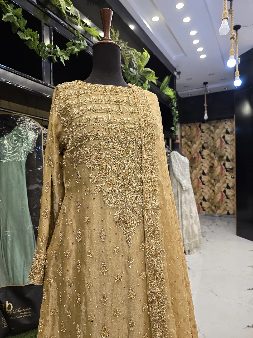 Hand-Embroidered Beige Wedding Dress