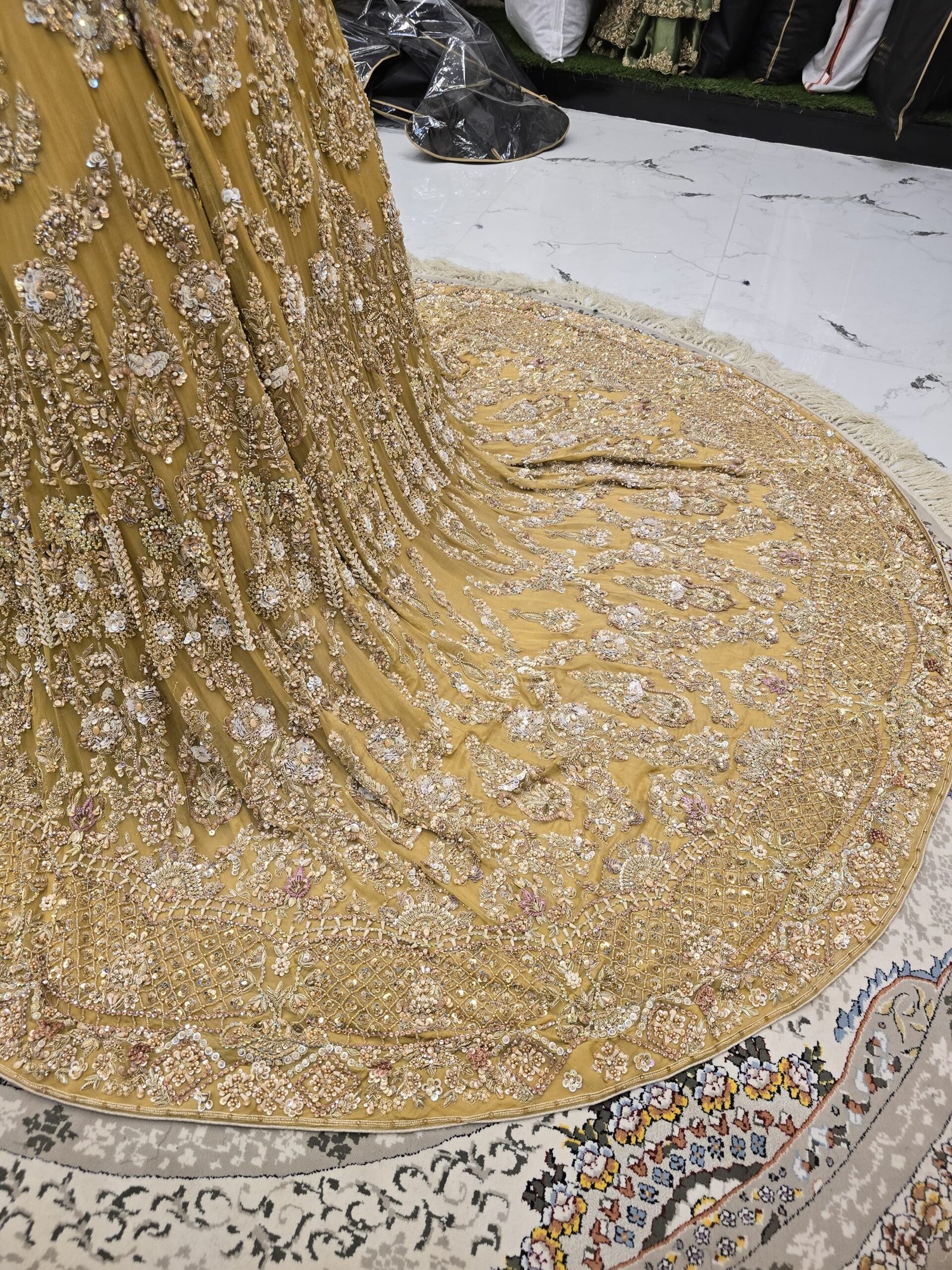Yellow Bridal Lehnga Set with Back Trail