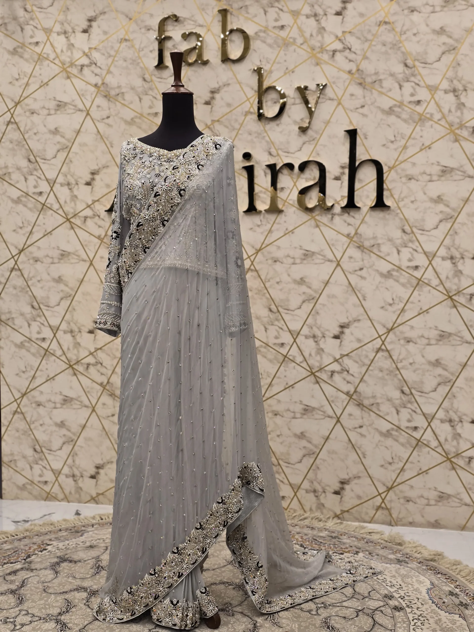 Elegant Steel Grey Crinkle Chiffon Saree