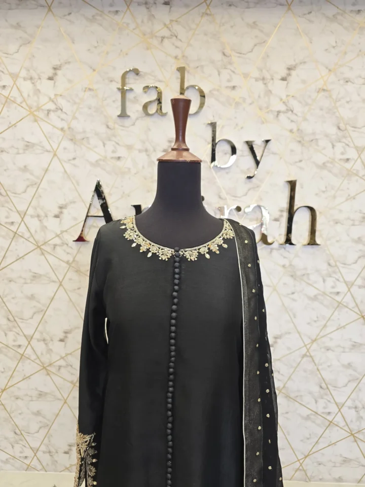 Black Pure Raw Silk Party Wear Dress