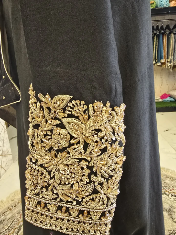 Black Pure Raw Silk Party Wear Dress