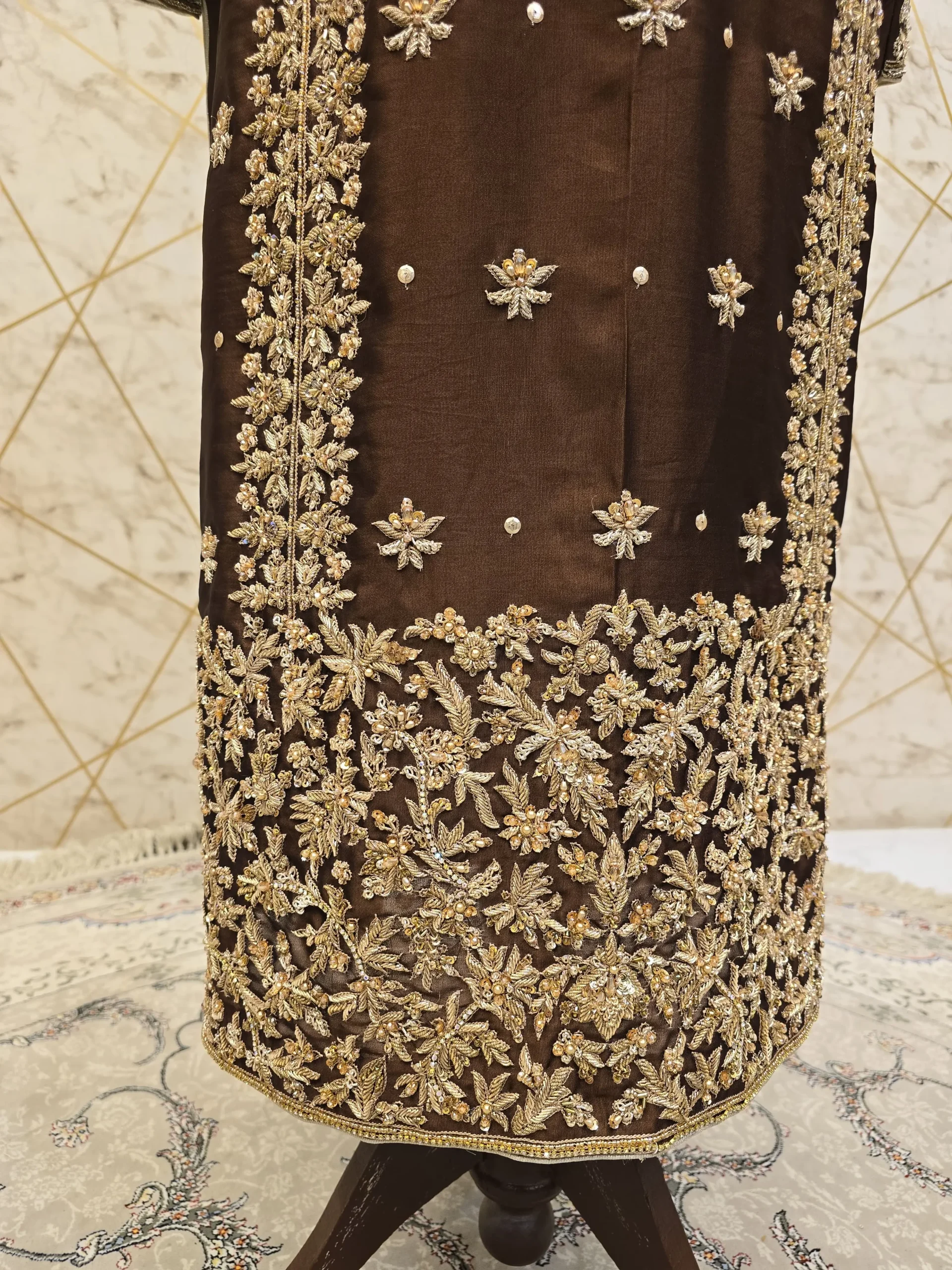 Exquisite Brown Tissue Silk Shirt