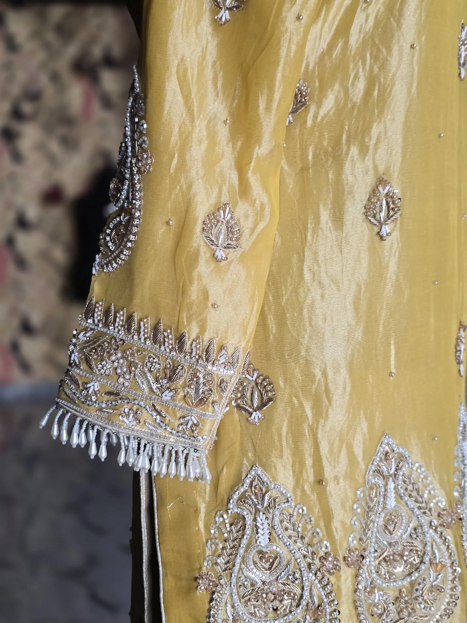 Yellow Chandi Tissue Party Wear Dress