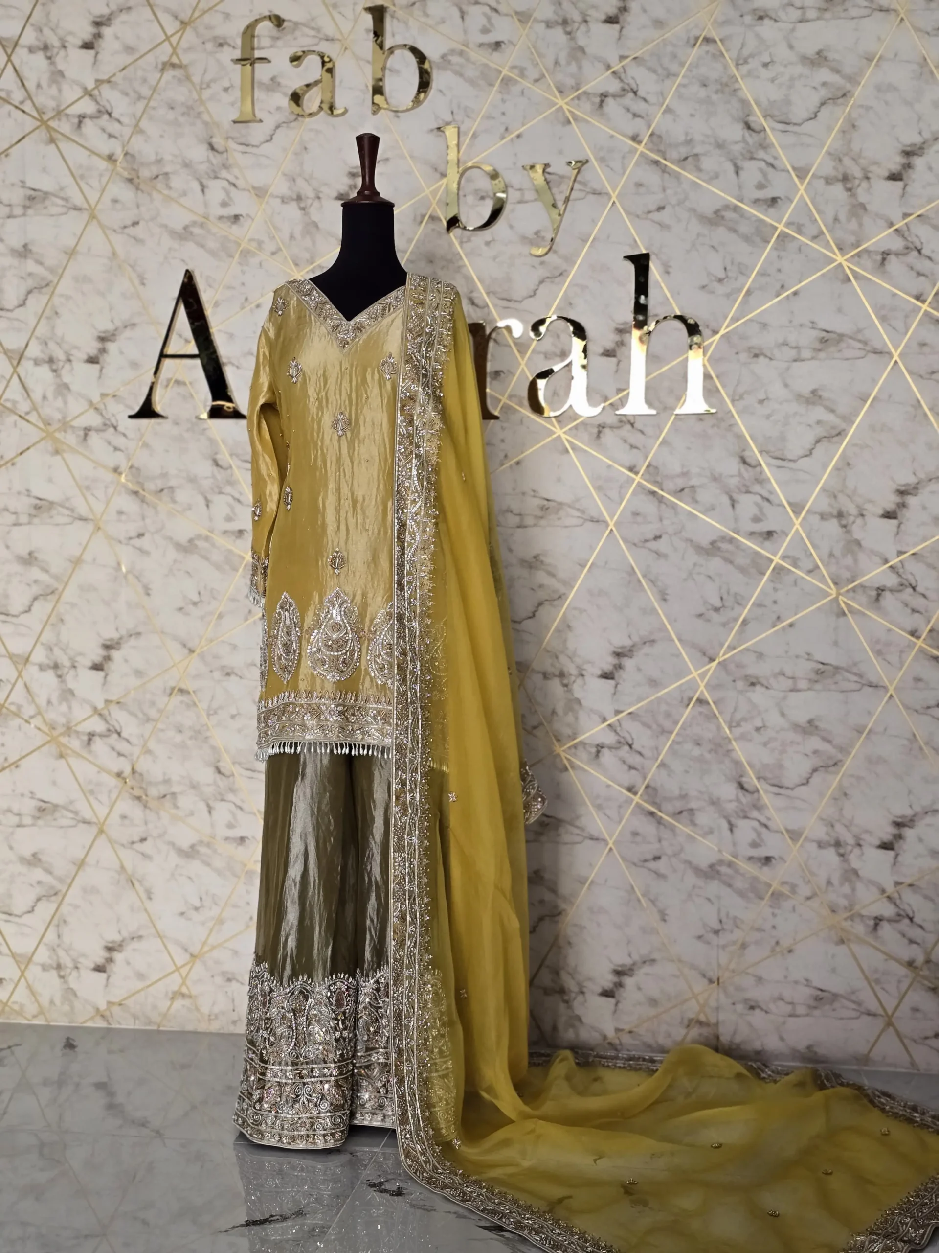 Yellow Chandi Tissue Party Wear Dress