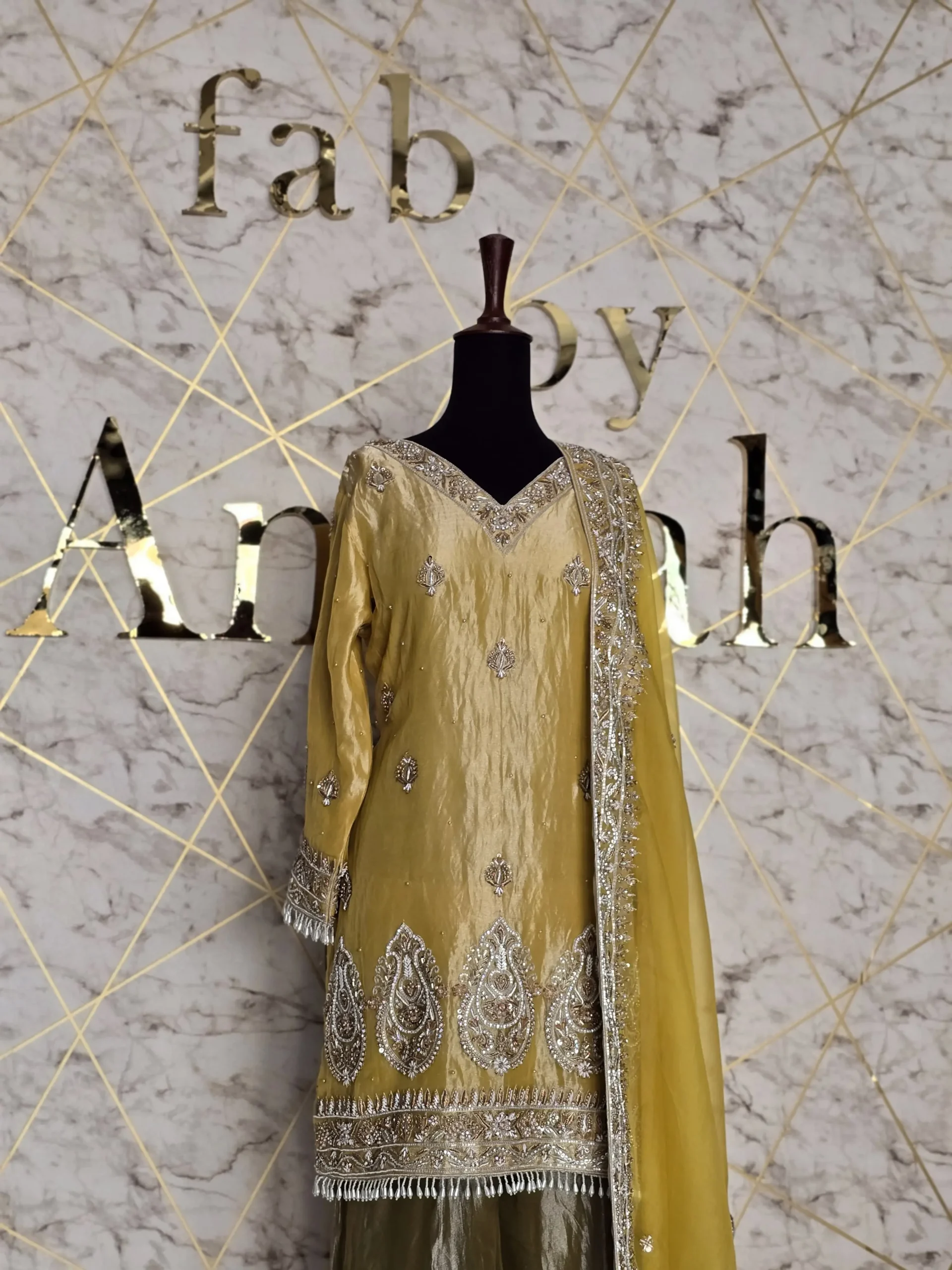 Yellow Chandi Tissue Party Wear Dress