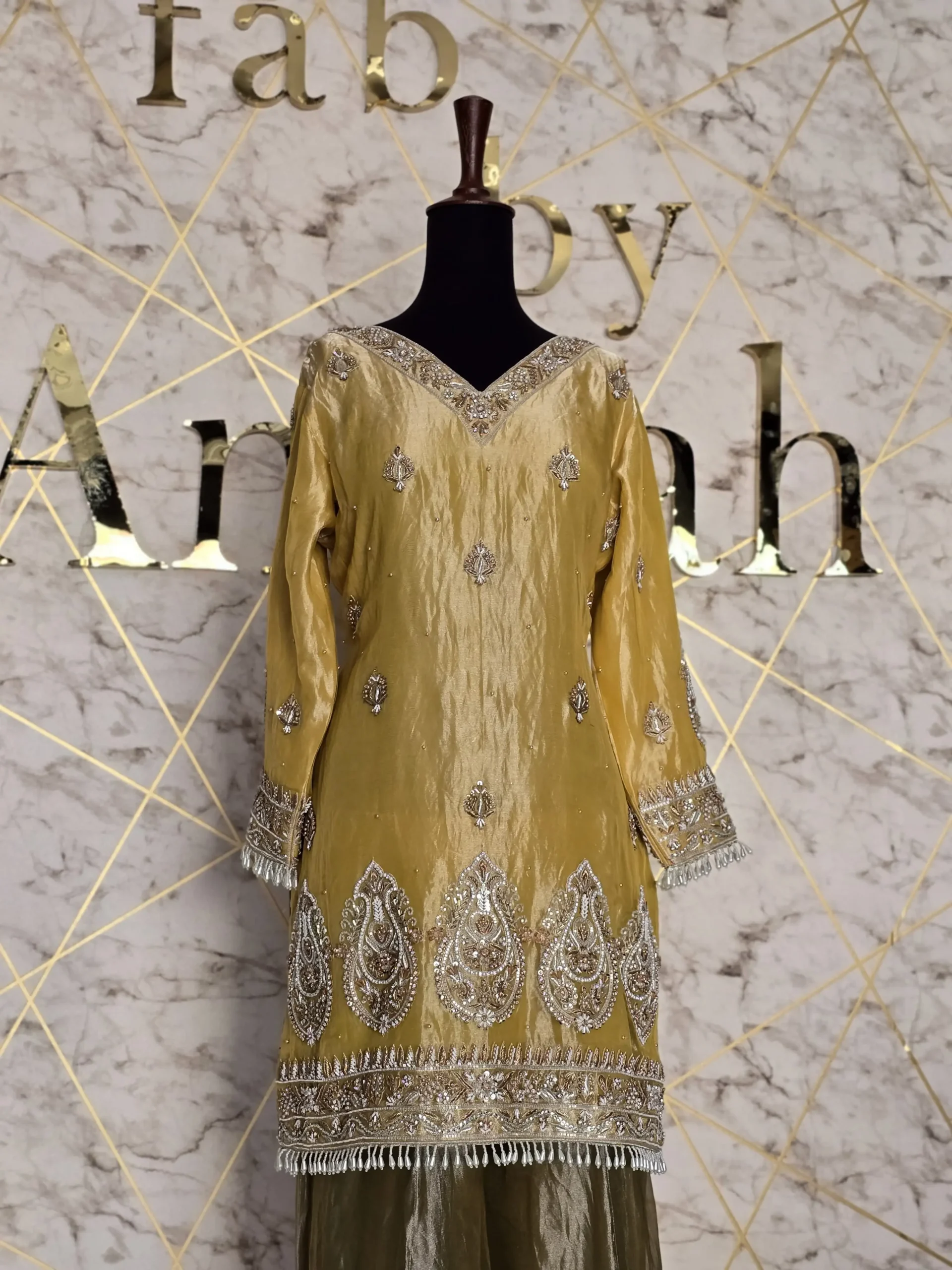 Yellow Chandi Tissue Party Wear Dress