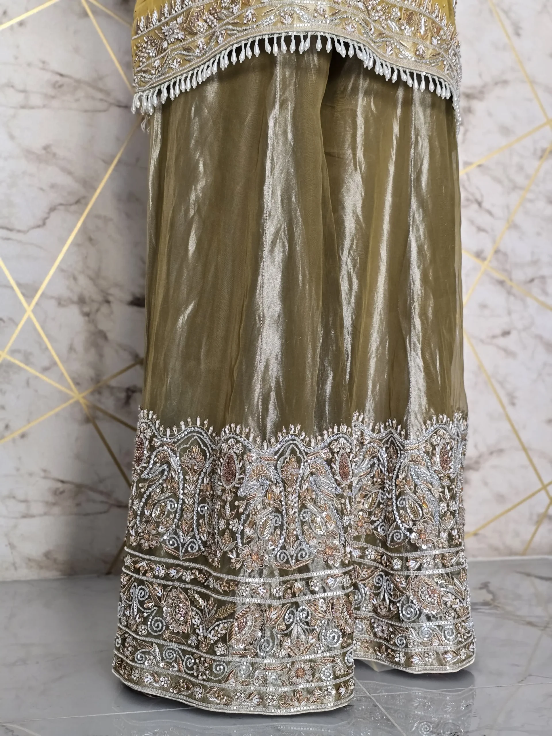 Yellow Chandi Tissue Party Wear Dress