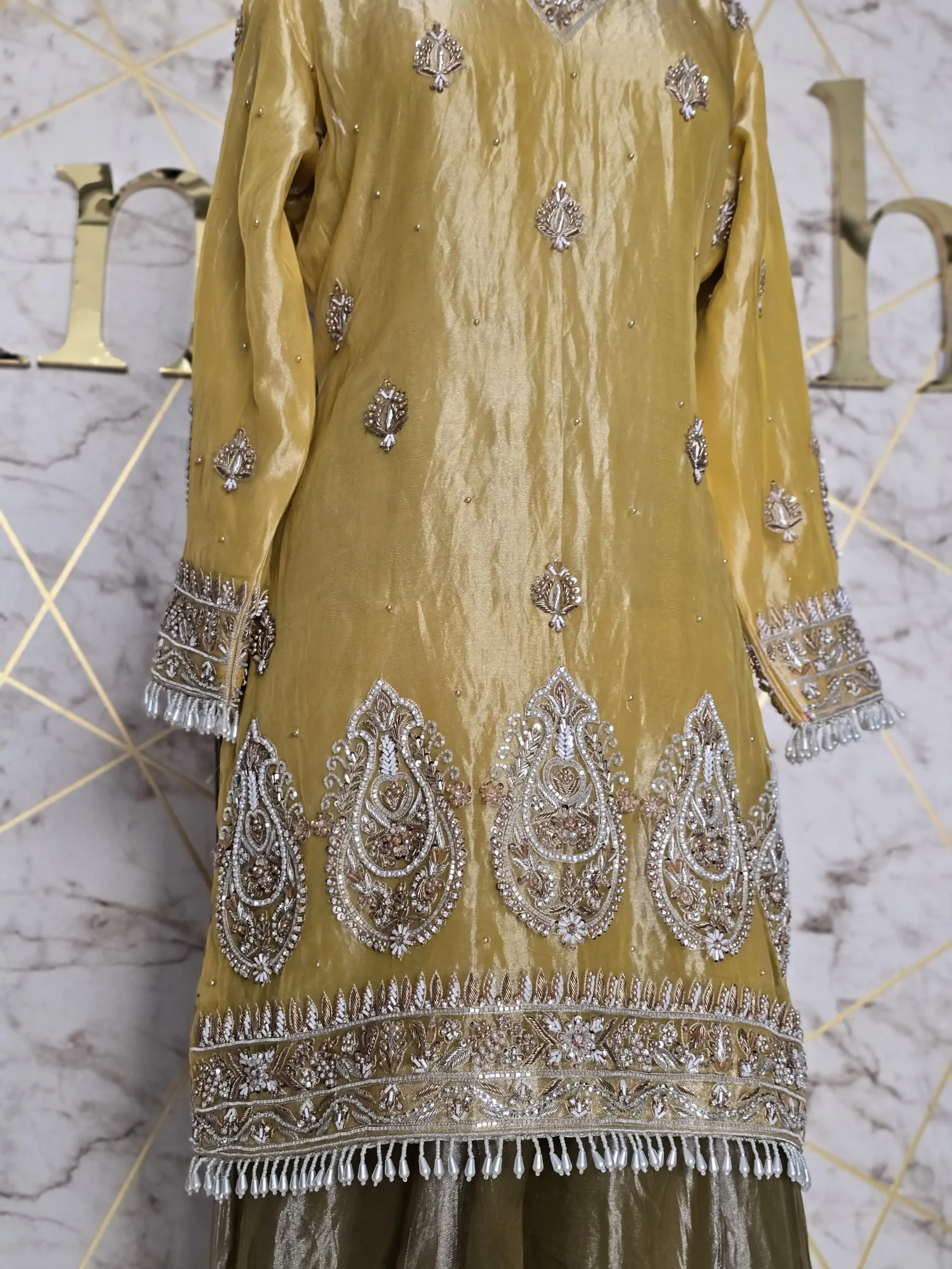 Yellow Chandi Tissue Party Wear Dress