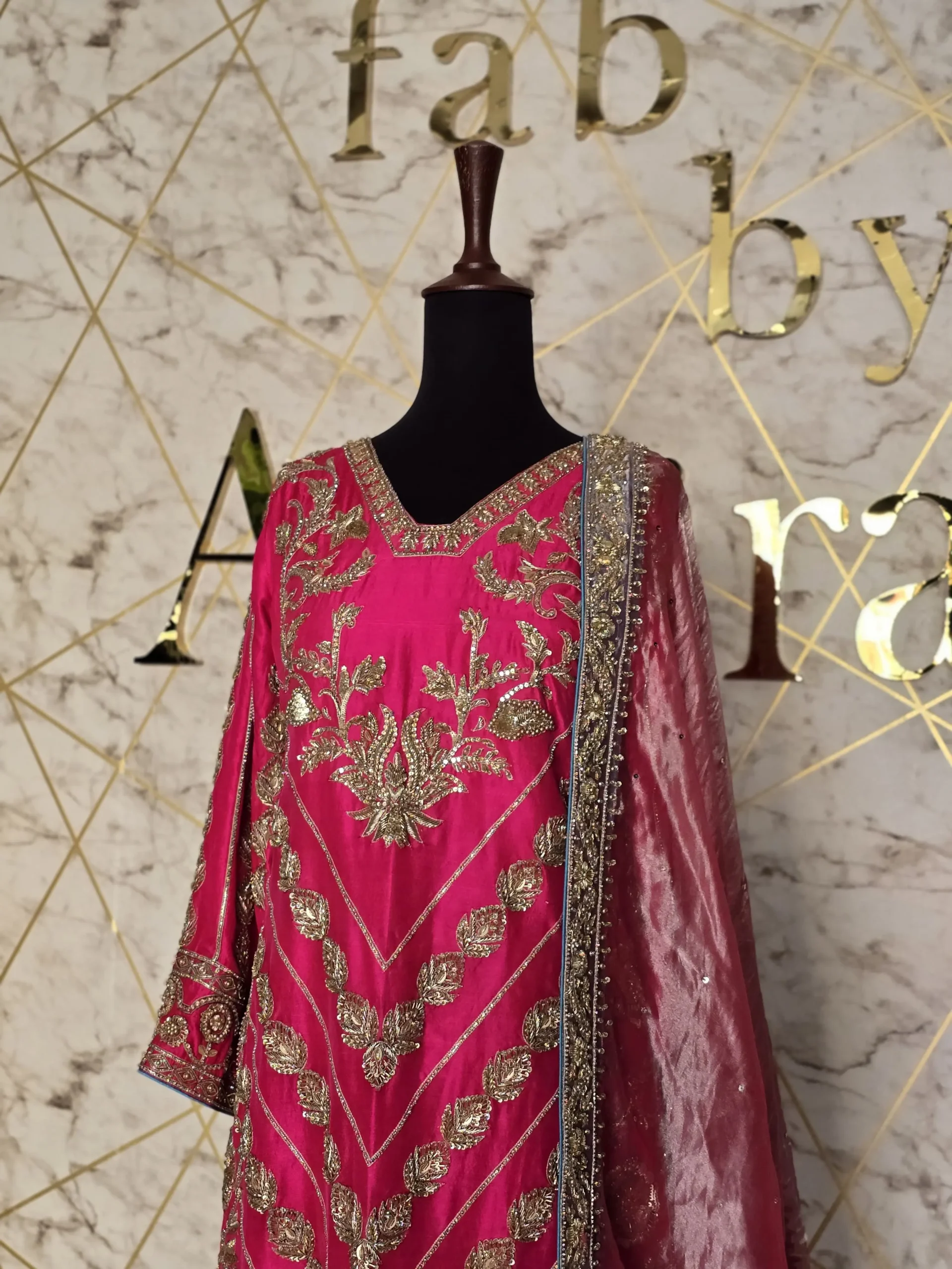 Shocking Pink Embroidered Party Wear Dress