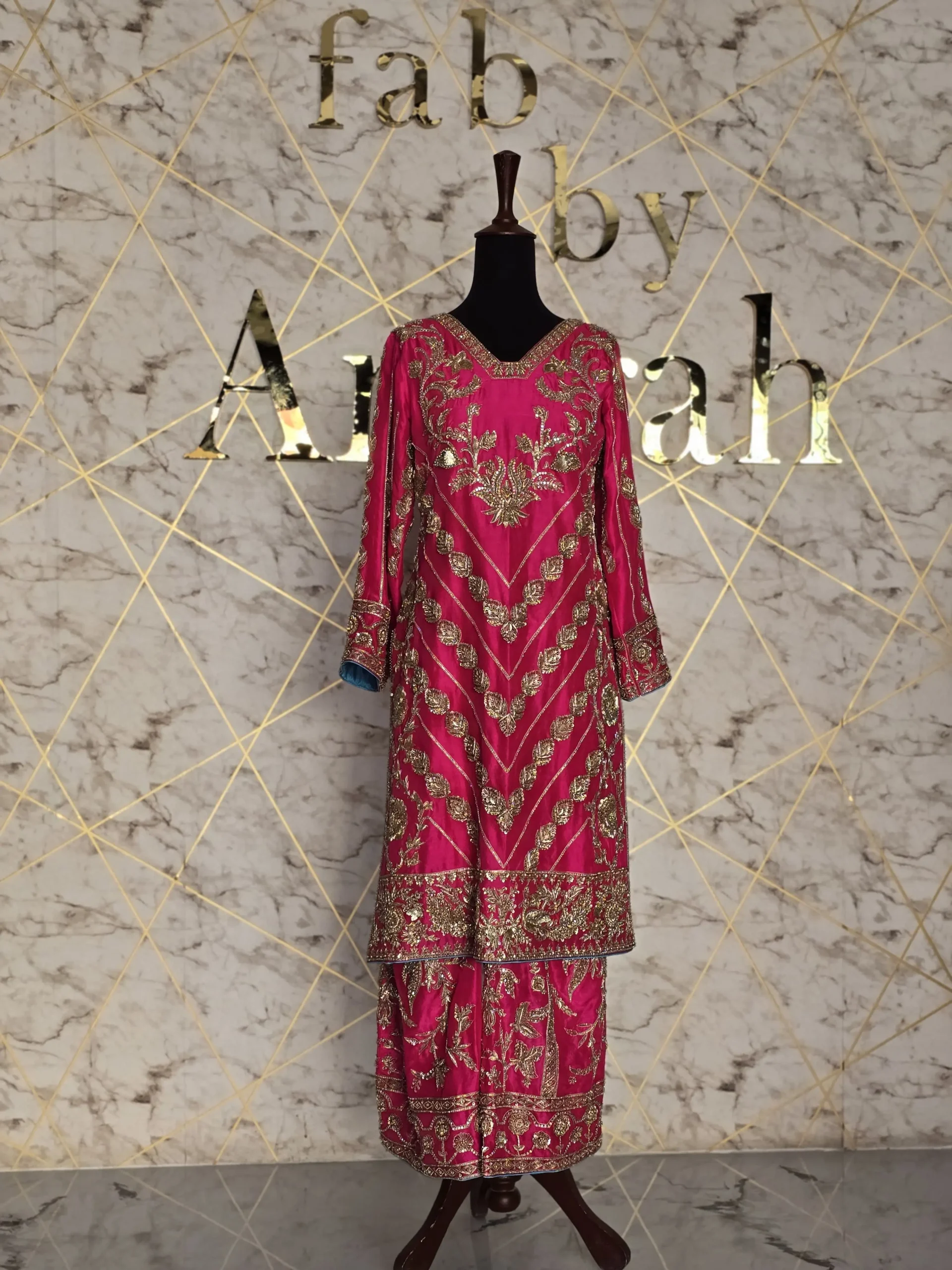 Shocking Pink Embroidered Party Wear Dress