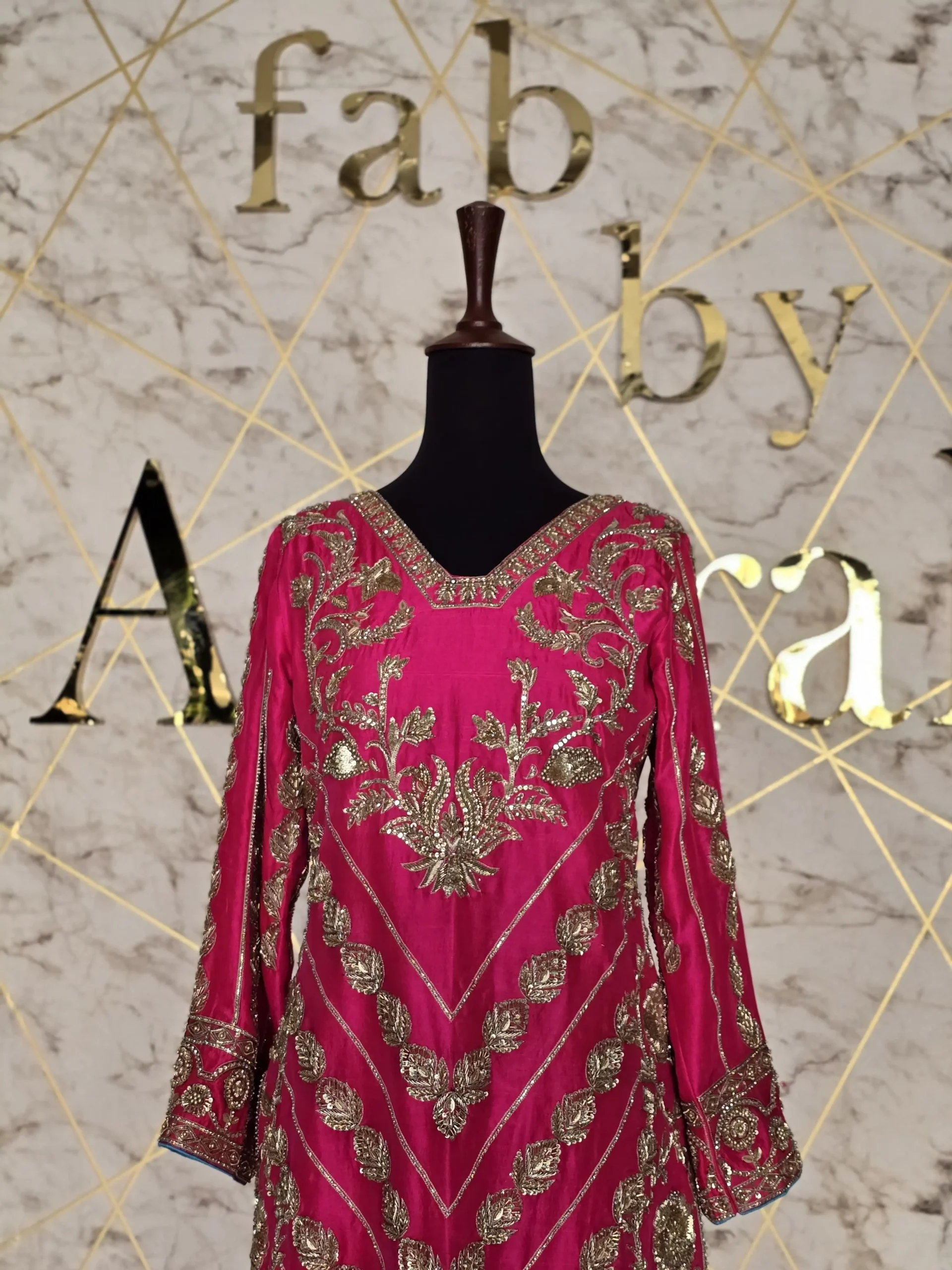 Shocking Pink Embroidered Party Wear Dress