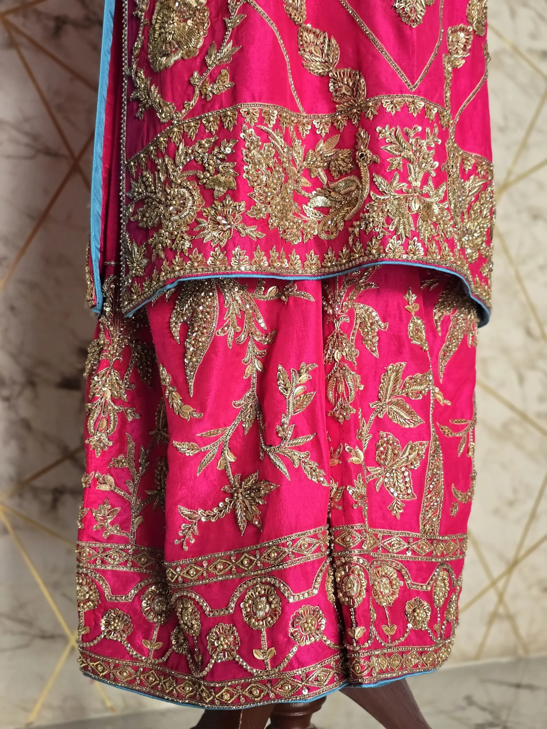 Shocking Pink Embroidered Party Wear Dress