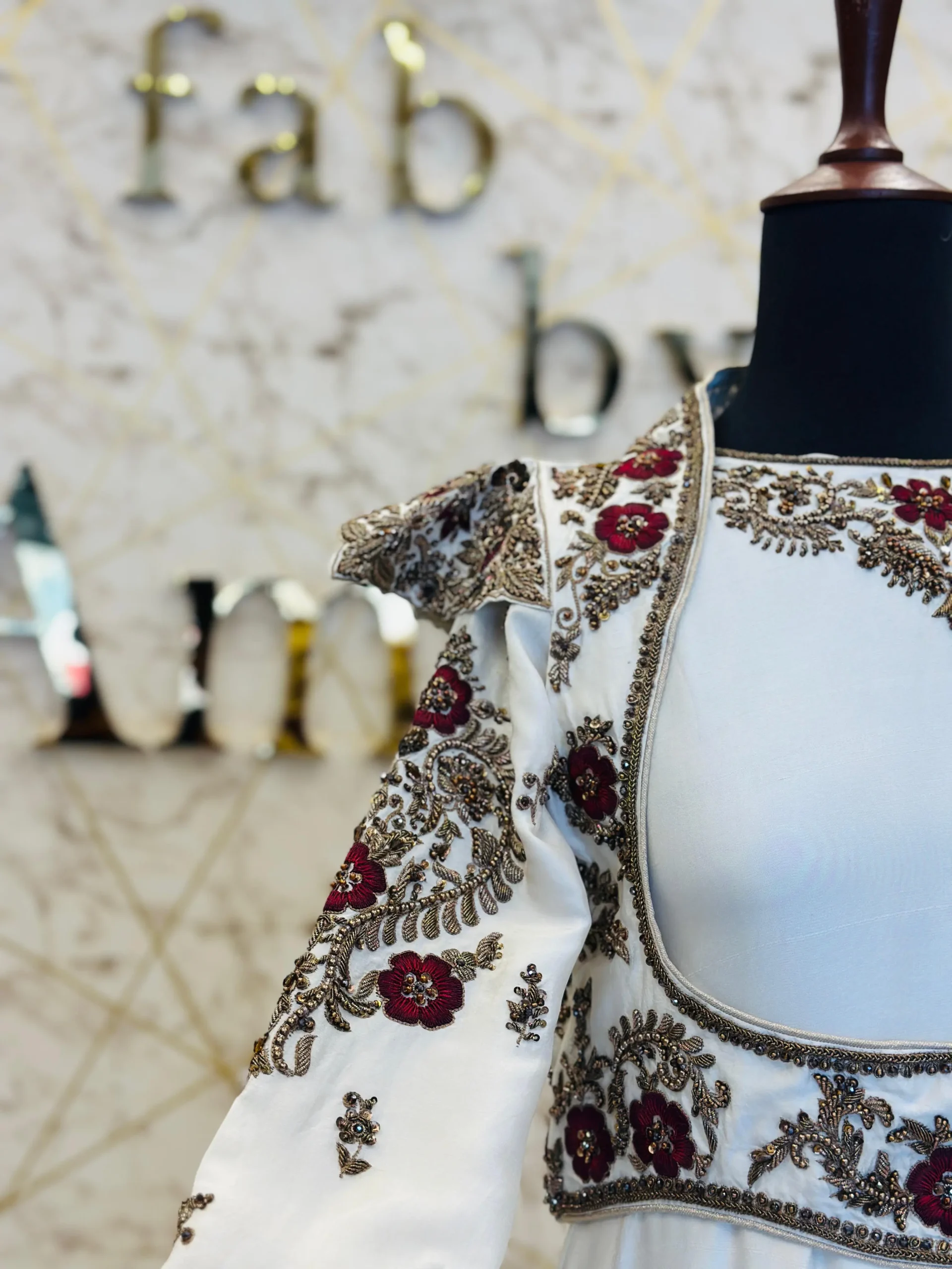 White Hand-Embroidered Raw Silk Maxi Dress