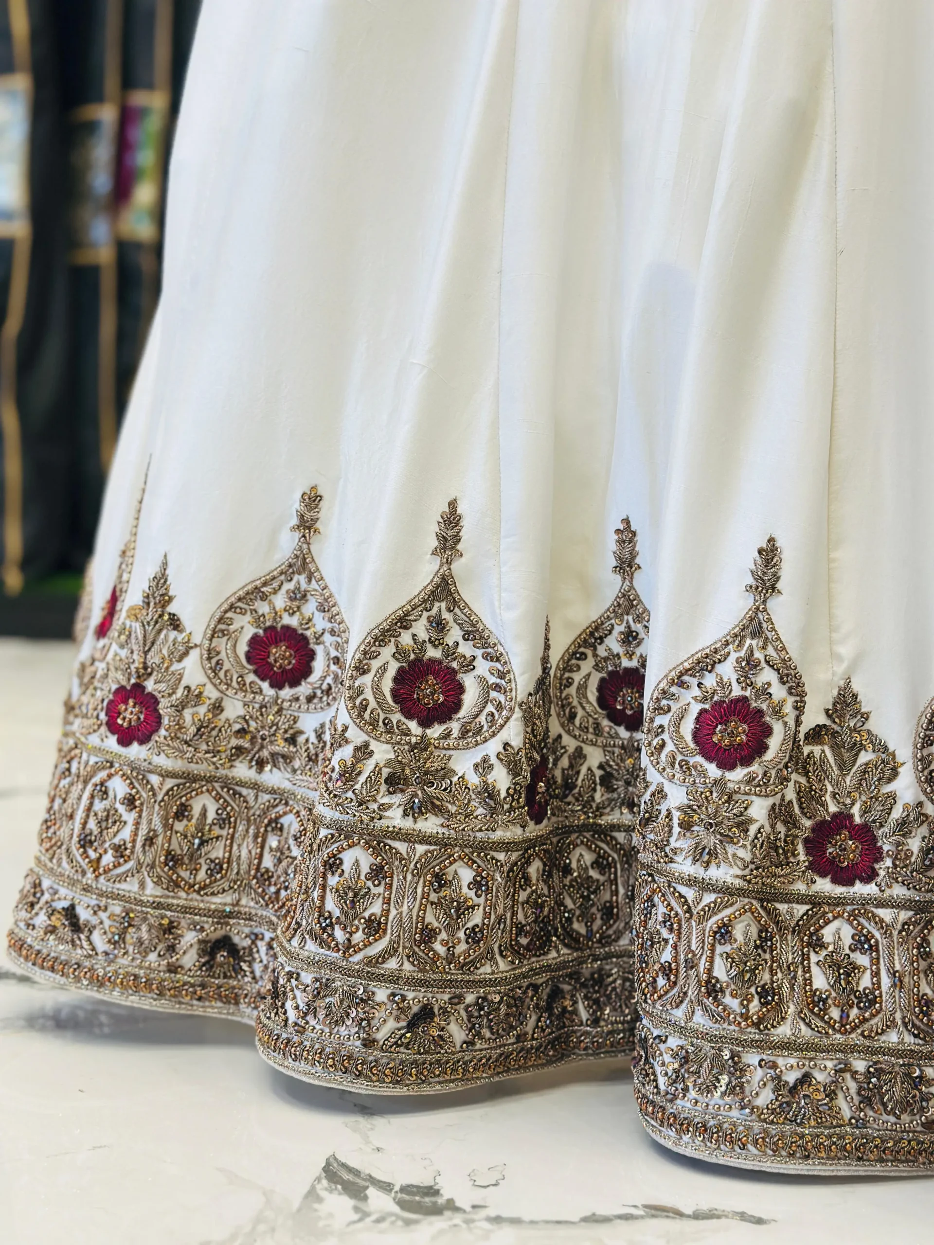 White Hand-Embroidered Raw Silk Maxi Dress